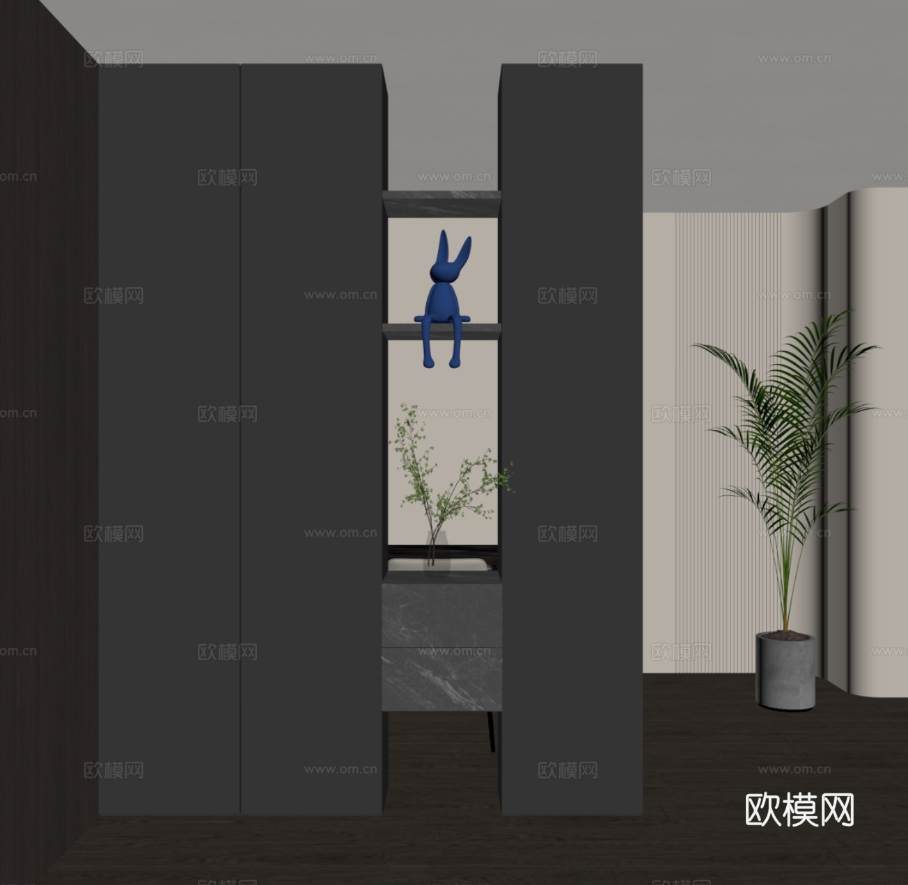 现代意式玄关隔断柜 鞋柜su模型