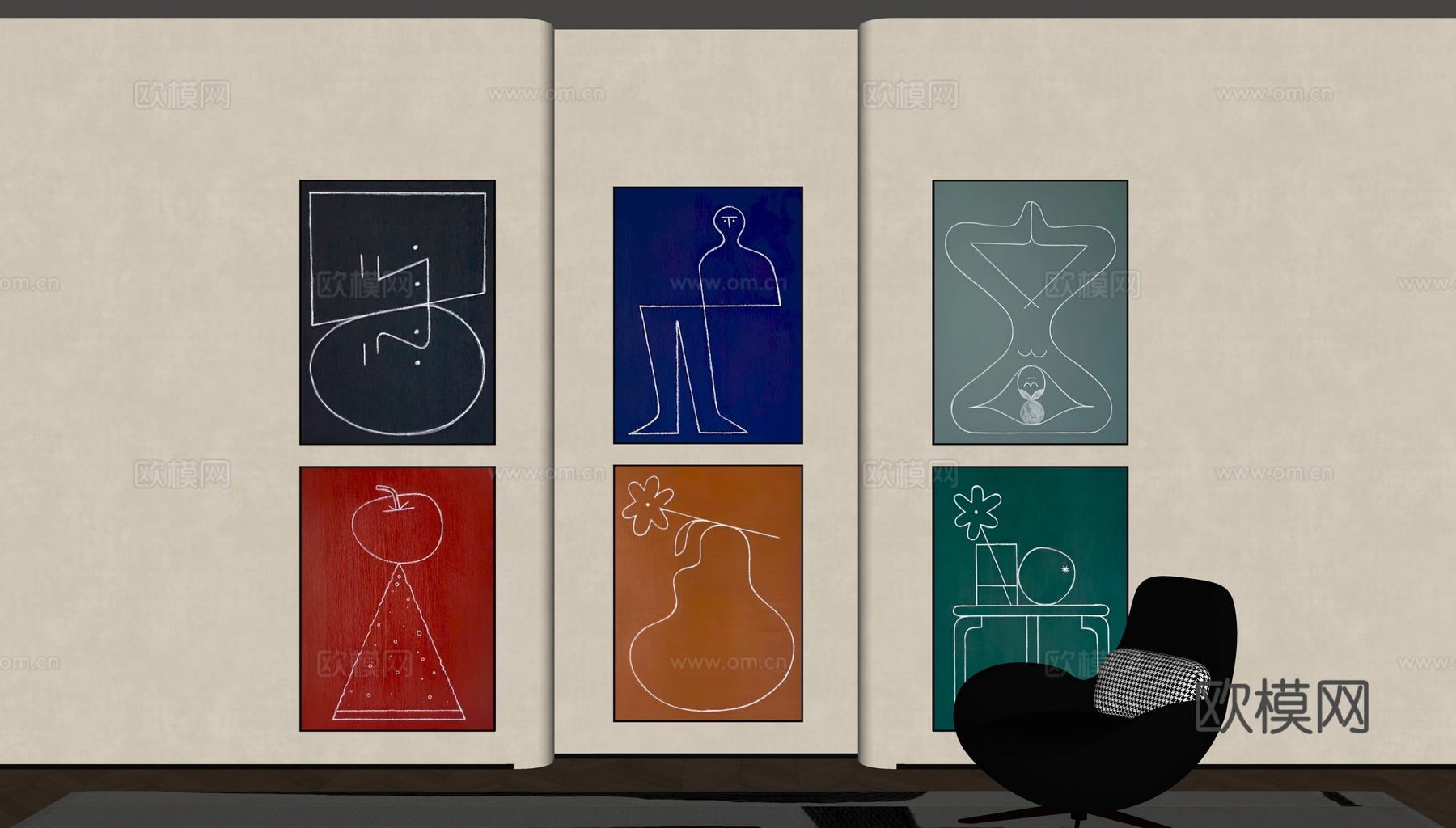 现代极简风装饰画su模型