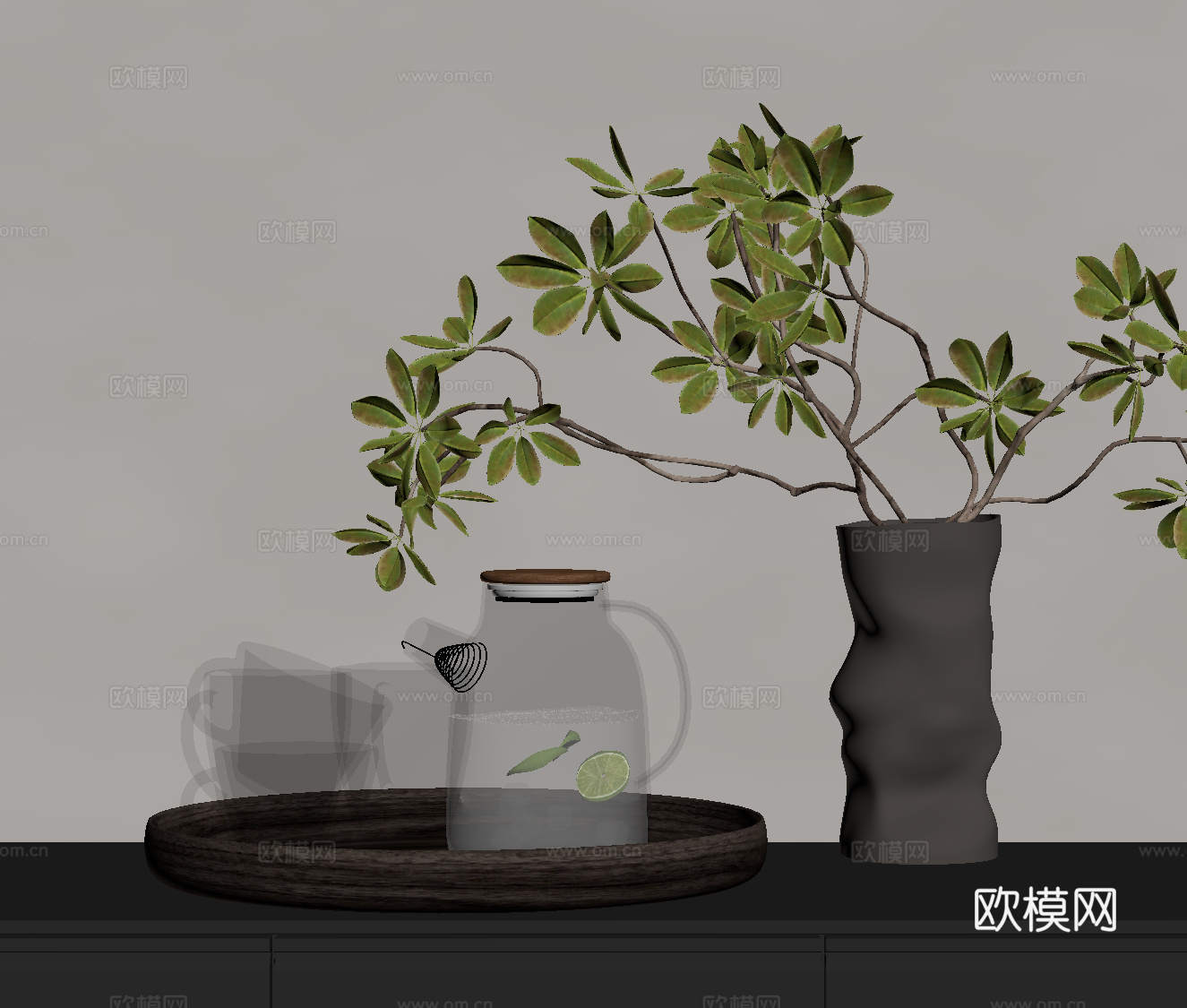 现代摆件 茶壶 茶具 花瓶su模型
