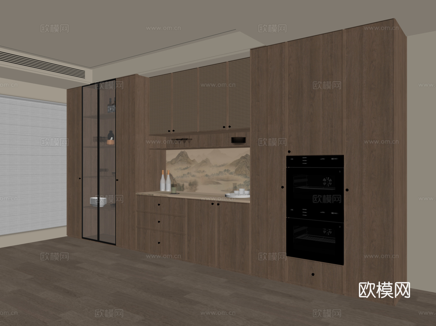 中古风餐边柜su模型