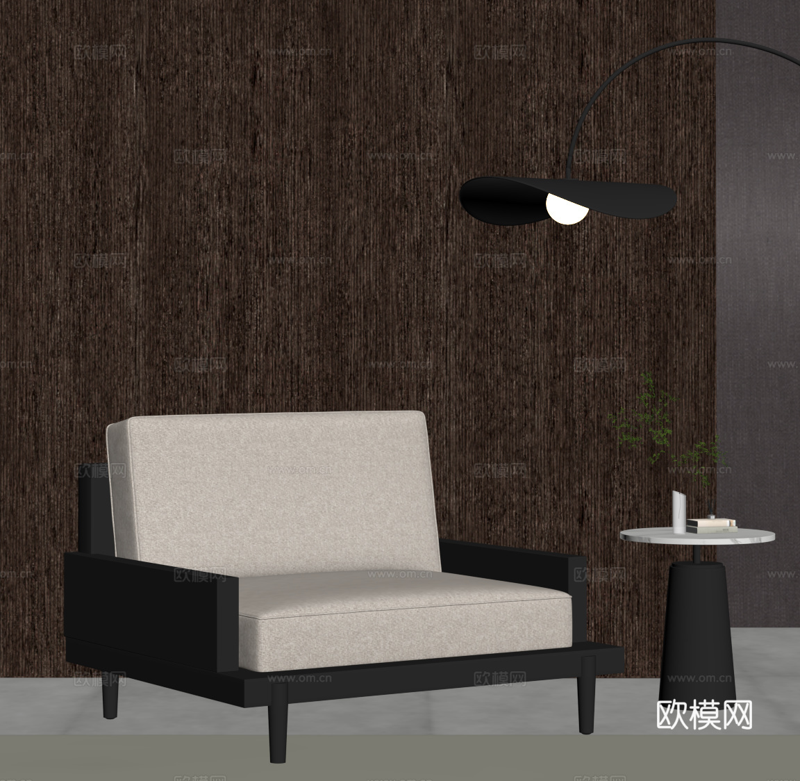 现代意式单人沙发 休闲椅 边几su模型