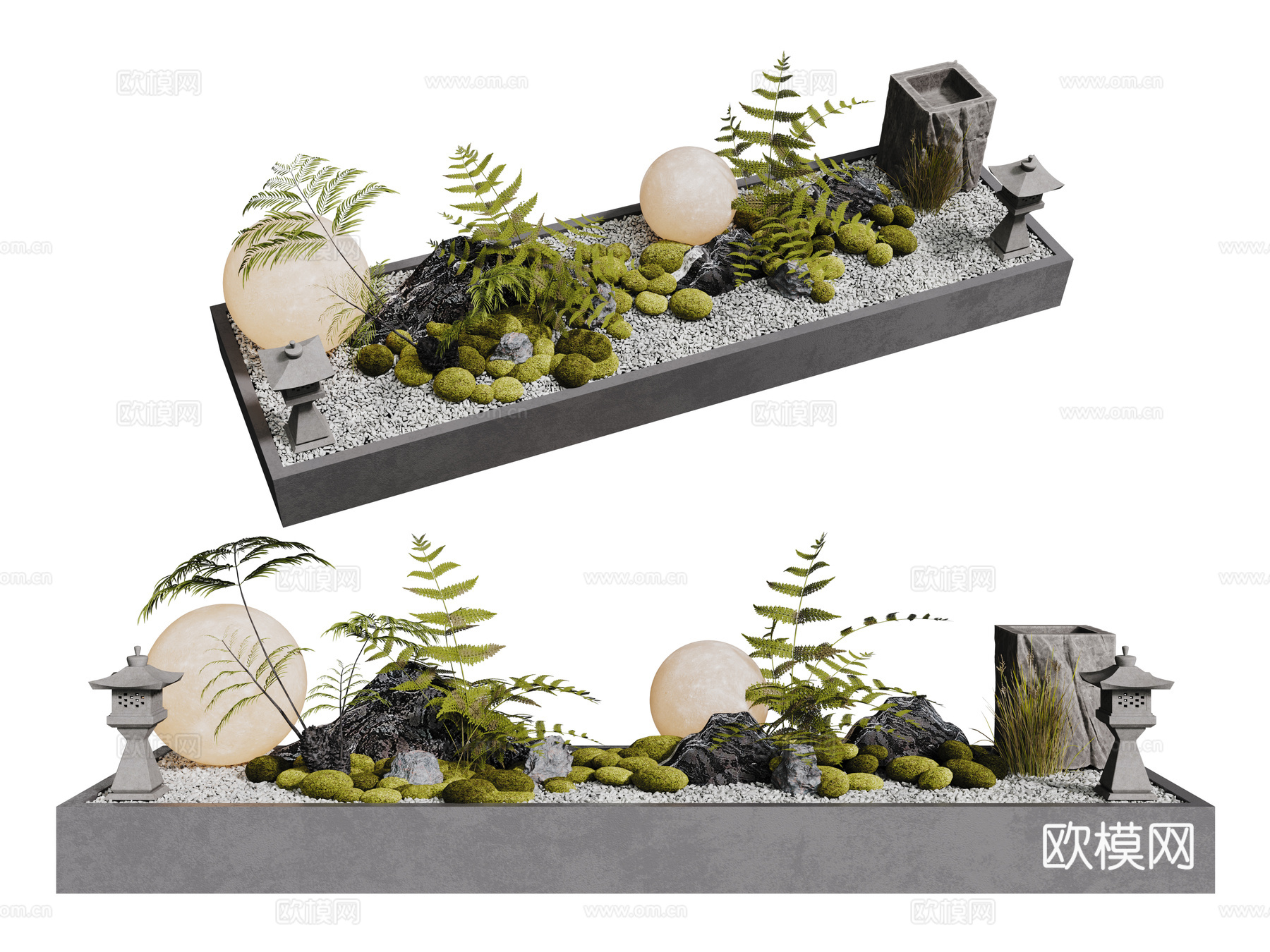 现代室内景观 景观小品 月球灯 石子 苔藓3d模型下载