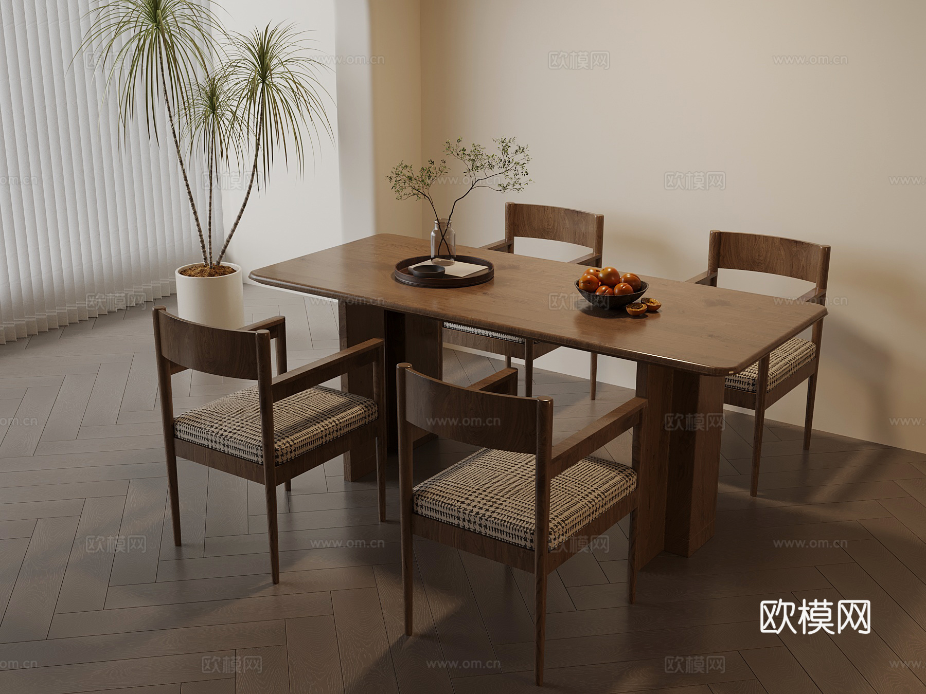 现代中古风餐桌椅su模型