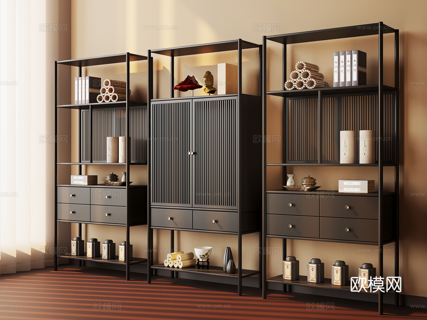 新中式博古架 法式博古架su模型