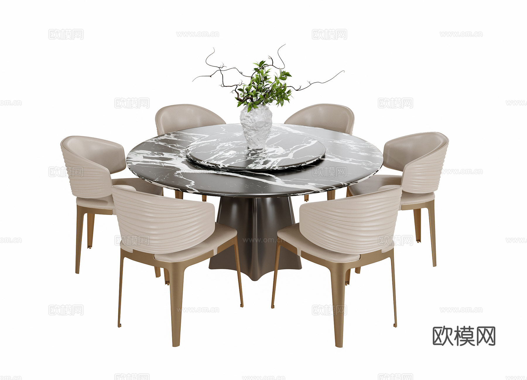 现代餐桌椅 圆形餐桌 餐椅3d模型下载