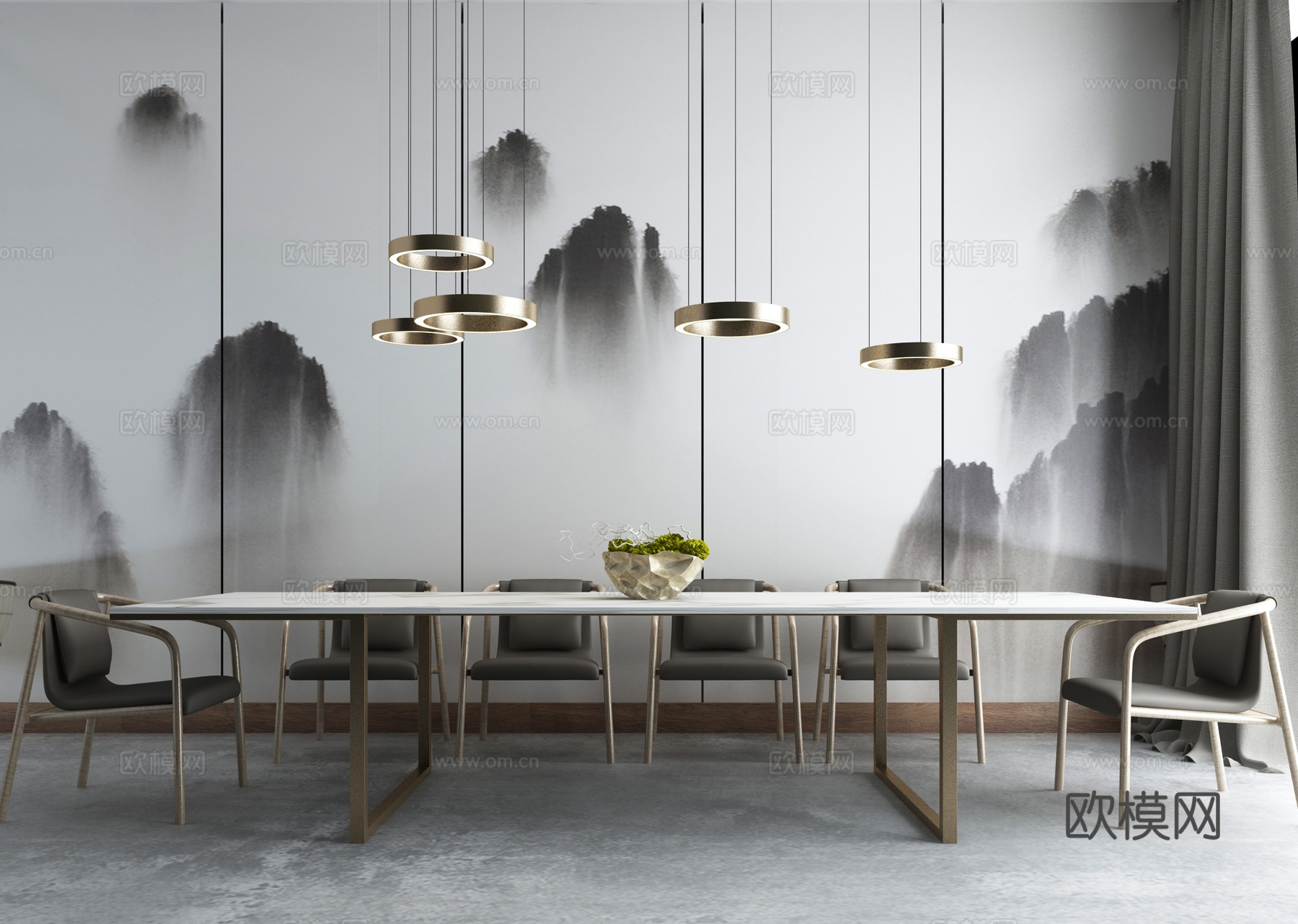 北欧餐桌椅组合3d模型下载（渲染图1）