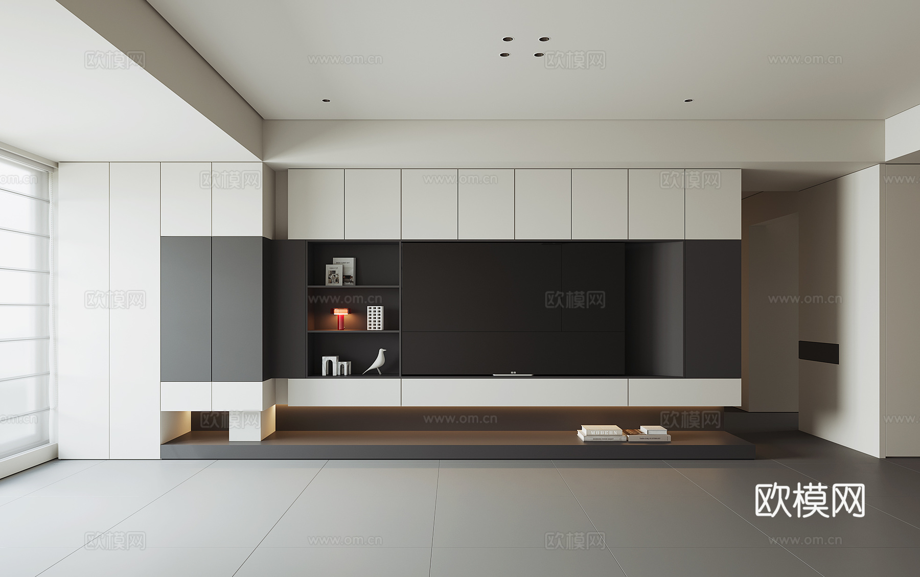 现代电视背景墙su模型下载（渲染图1）
