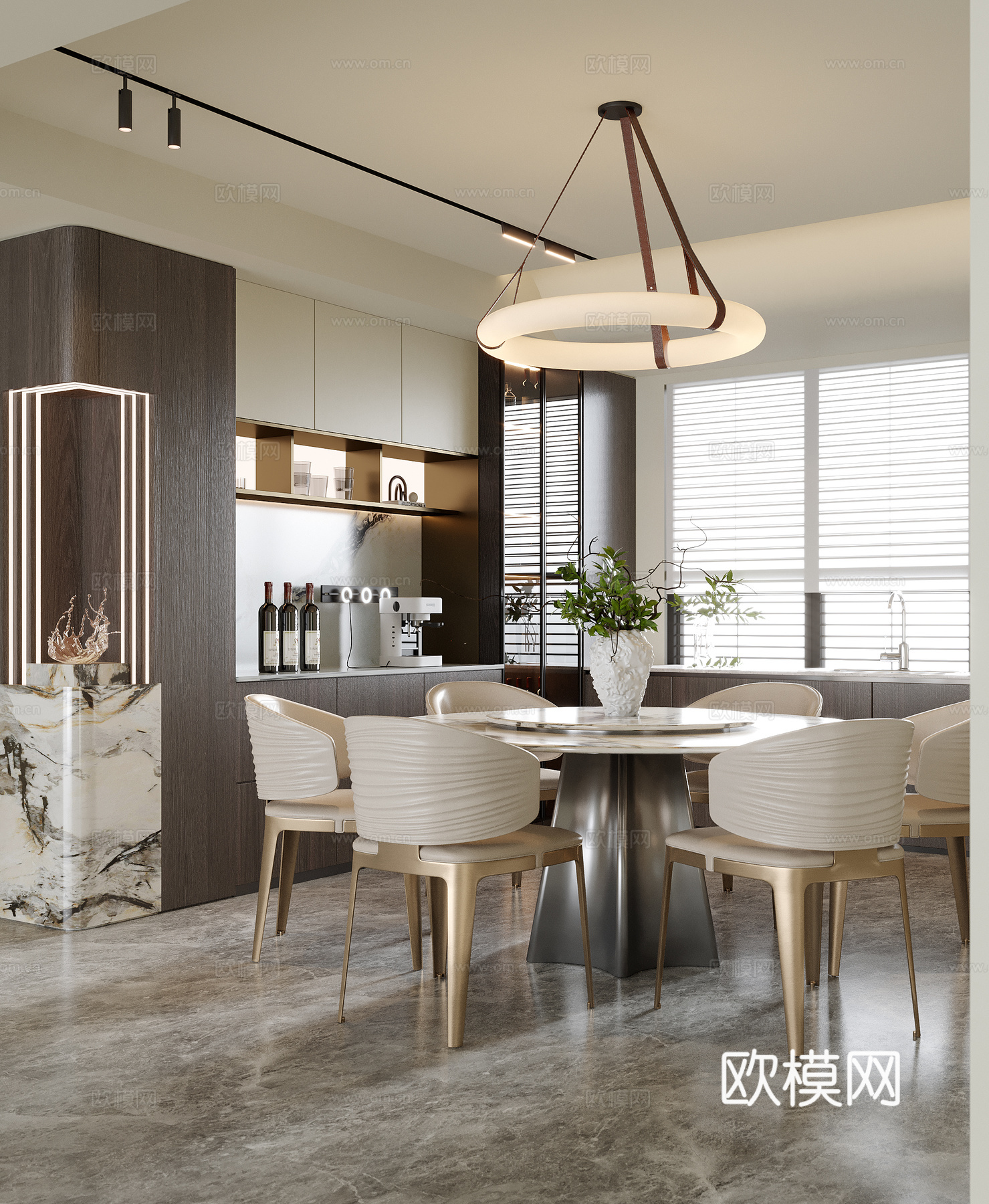 现代餐厅 餐桌椅 酒柜 餐边柜su模型