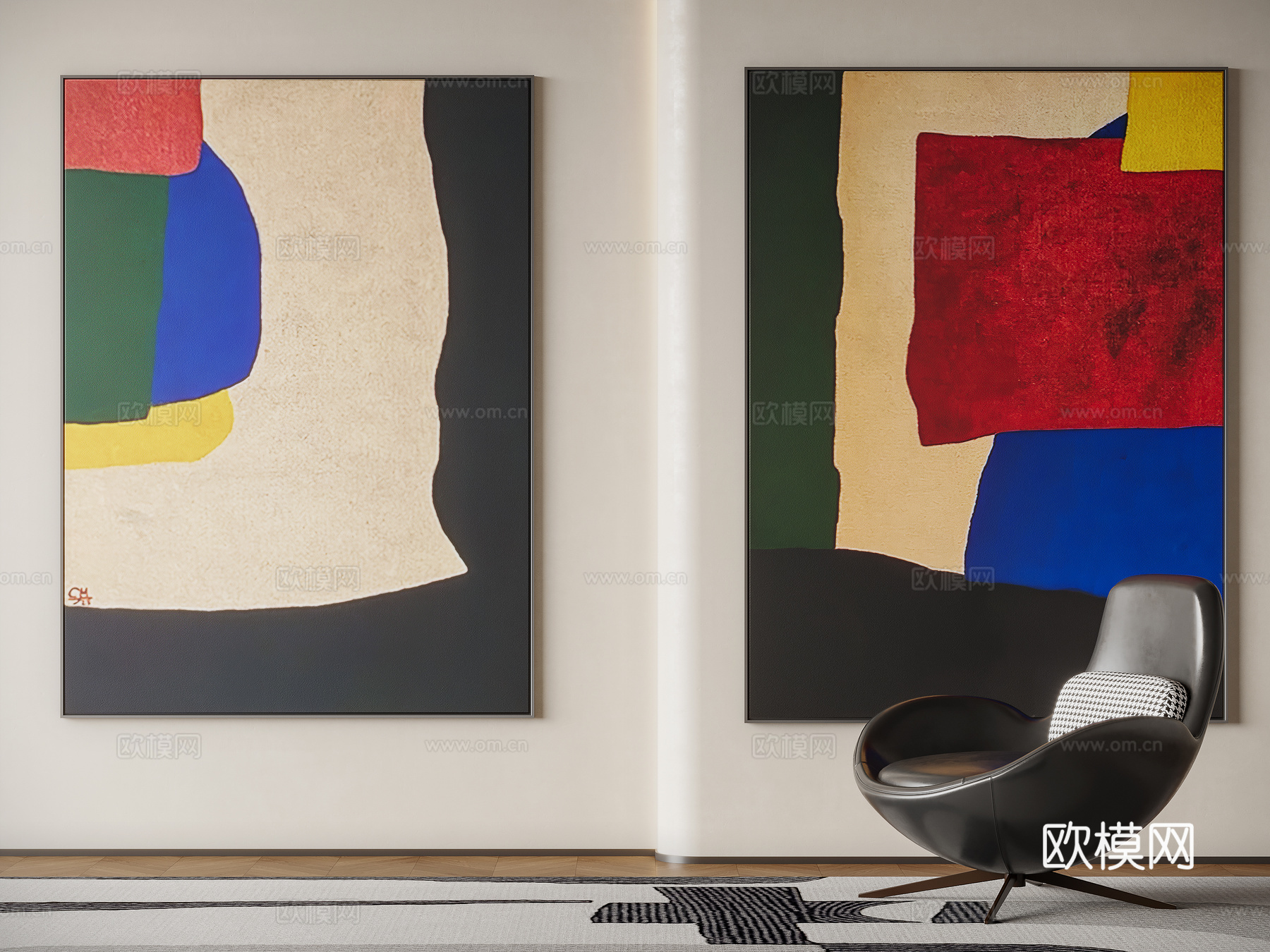 现代中古风装饰画su模型