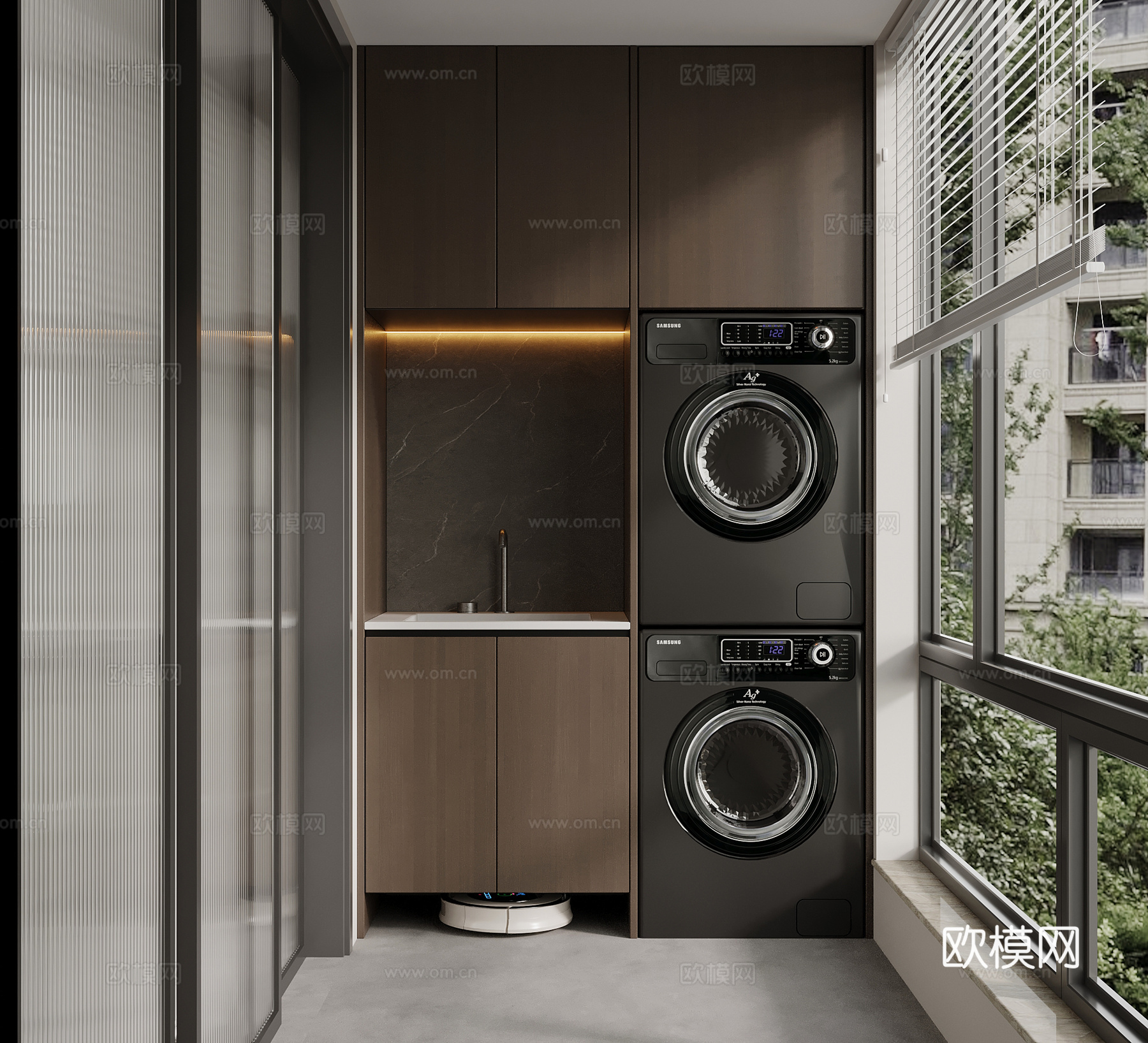 现代意式洗衣机柜 阳台柜3d模型下载