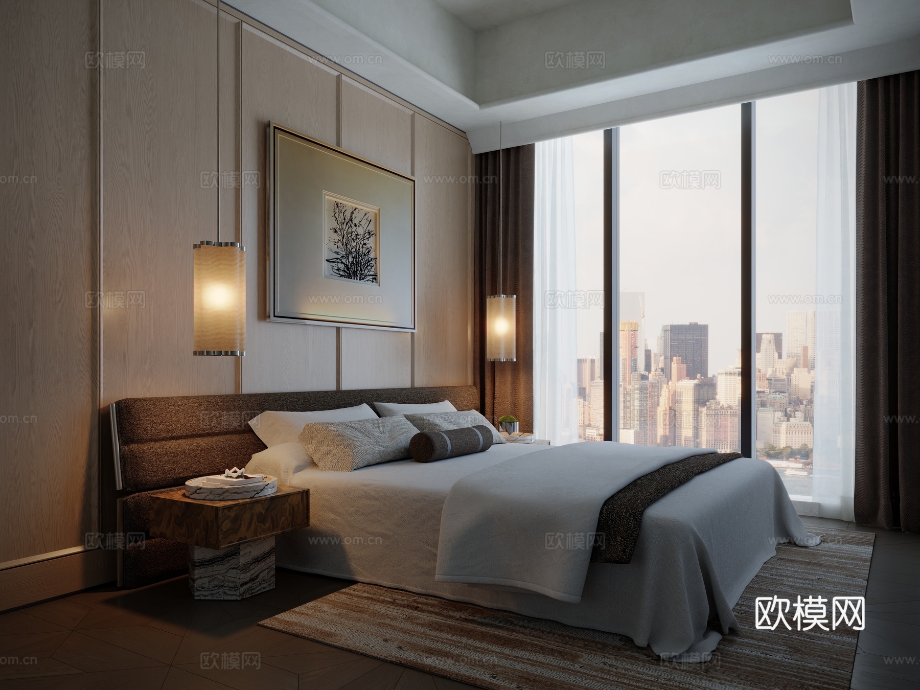 现代酒店卧室主卧su模型
