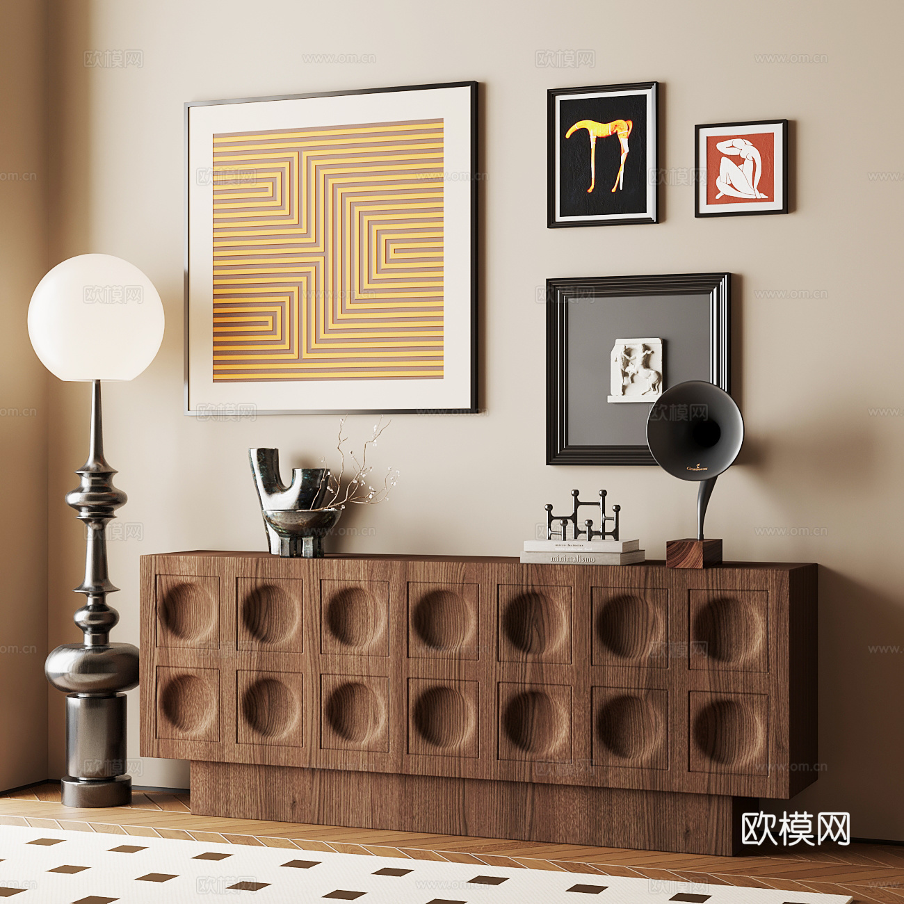 中古风装饰柜su模型