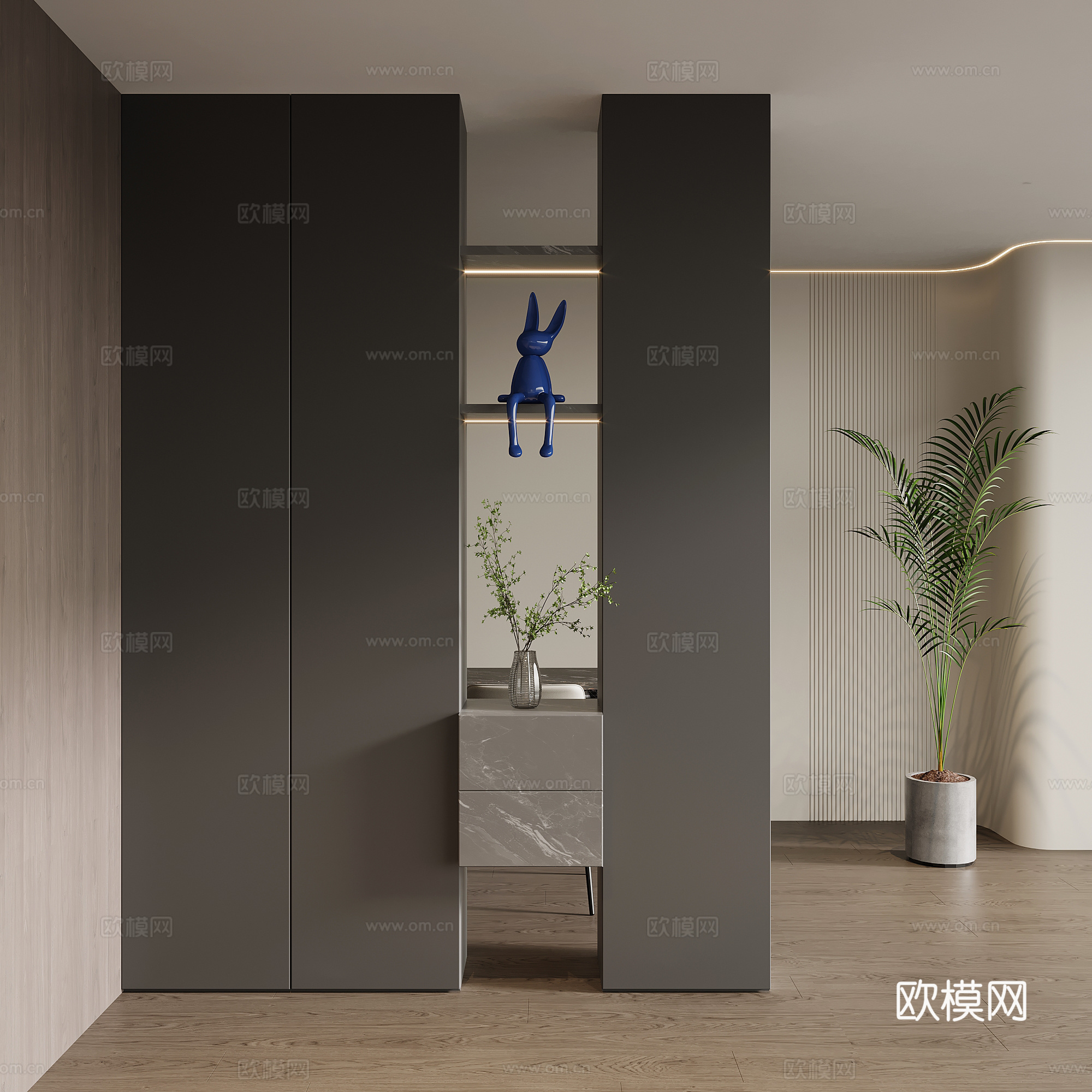 现代意式玄关隔断柜 鞋柜su模型