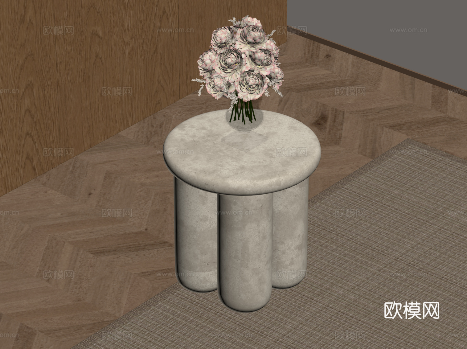 现代中古风边几 圆几su模型