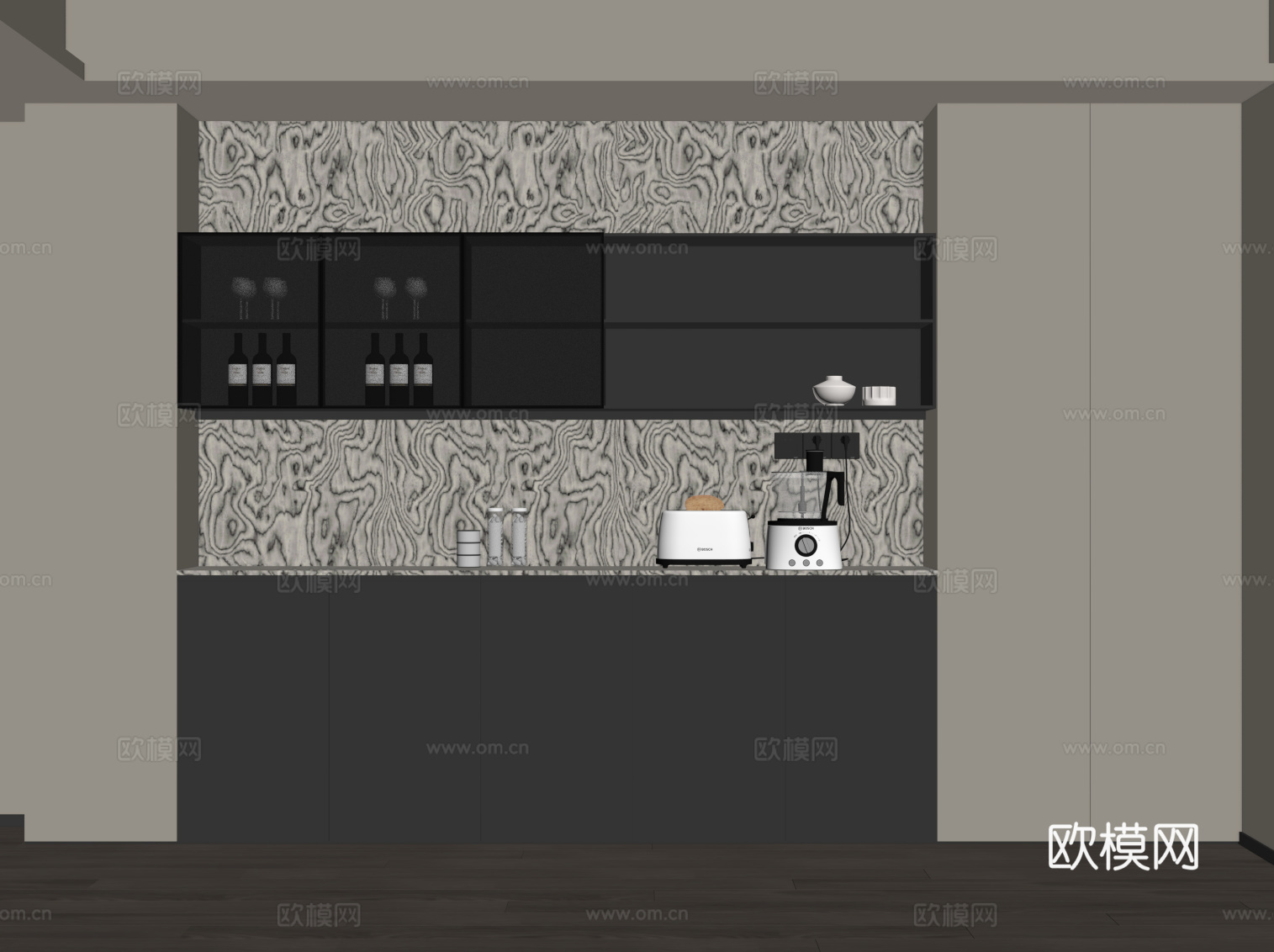 现代餐边柜 酒柜su模型