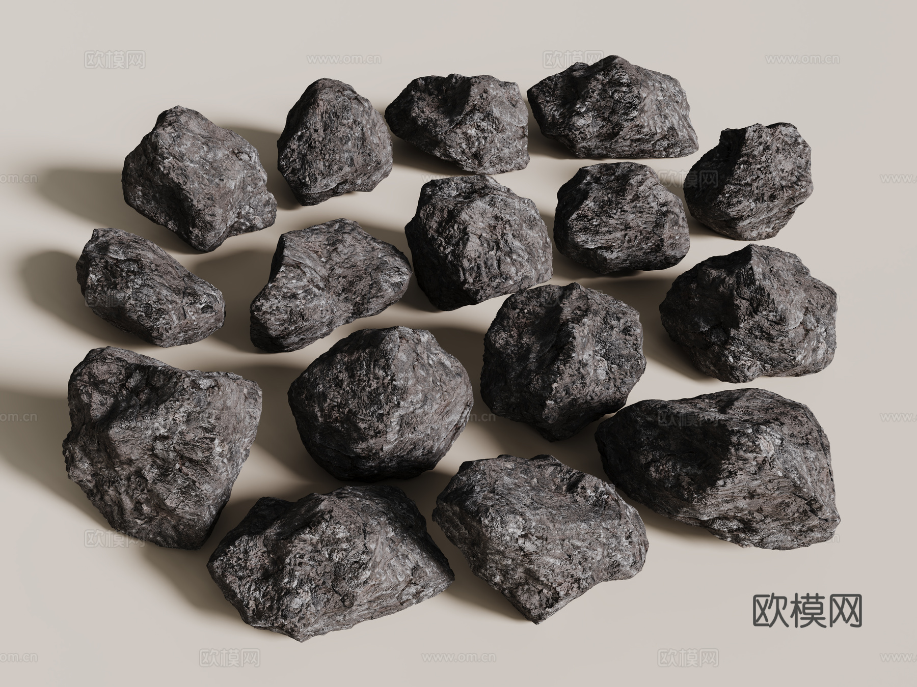 现代石头石块 景观石 岩石 碎石 石头组合su模型