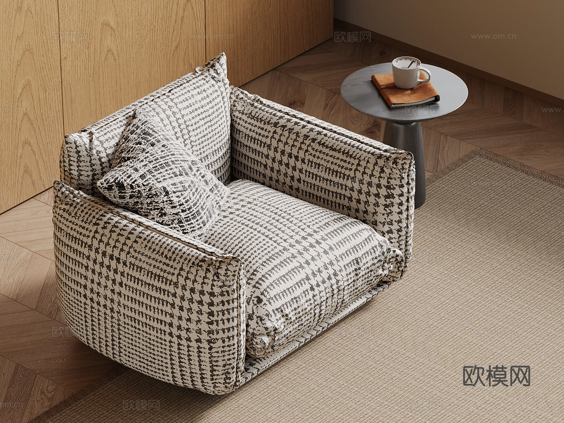 现代布艺沙发 单人休闲沙发su模型