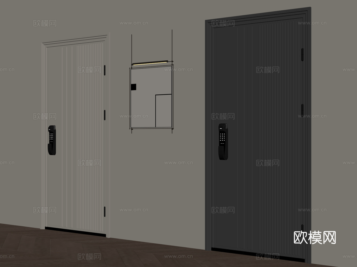 现代单开门 入户门 防盗门su模型