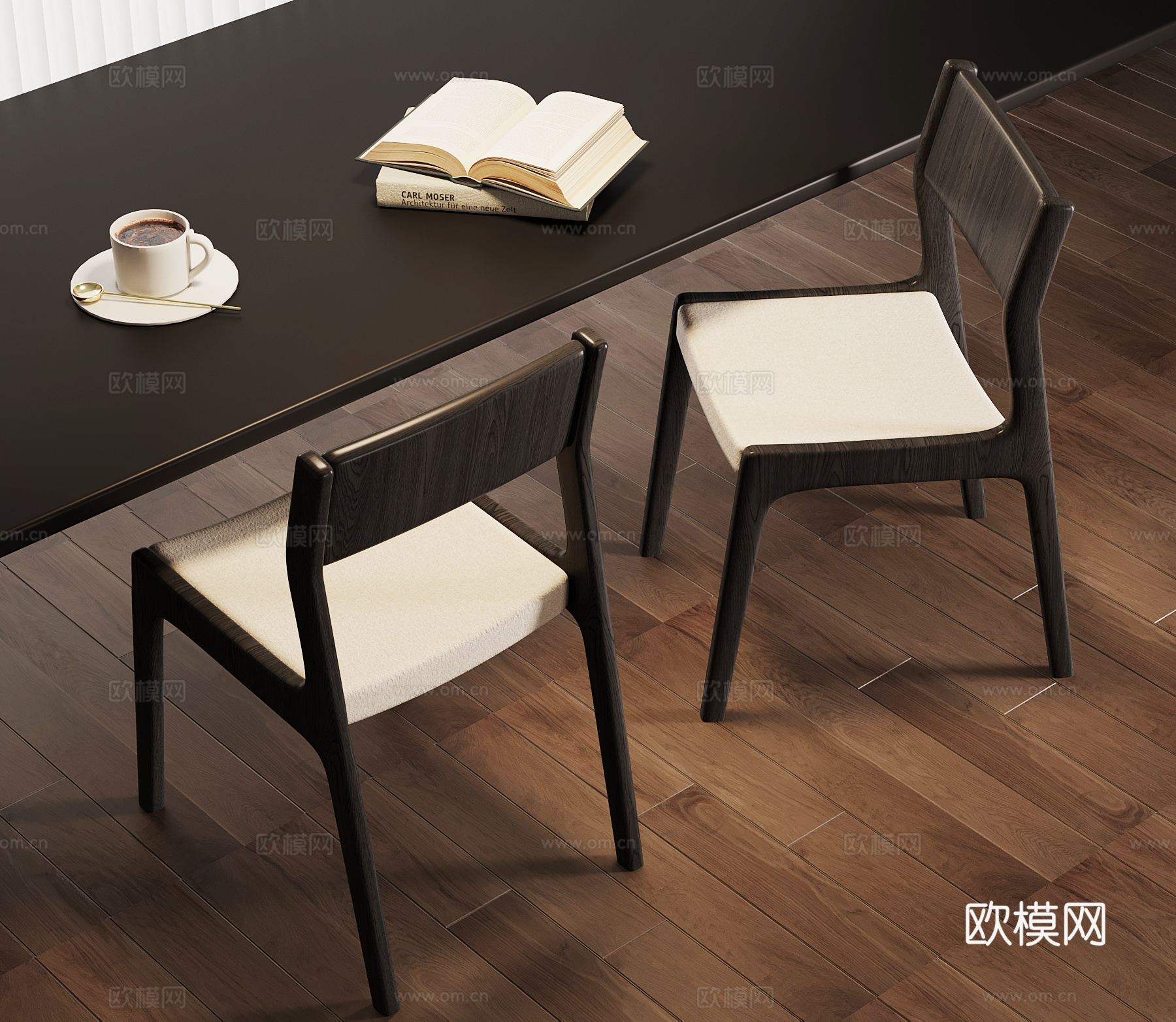 现代意式餐椅 实木餐椅su模型