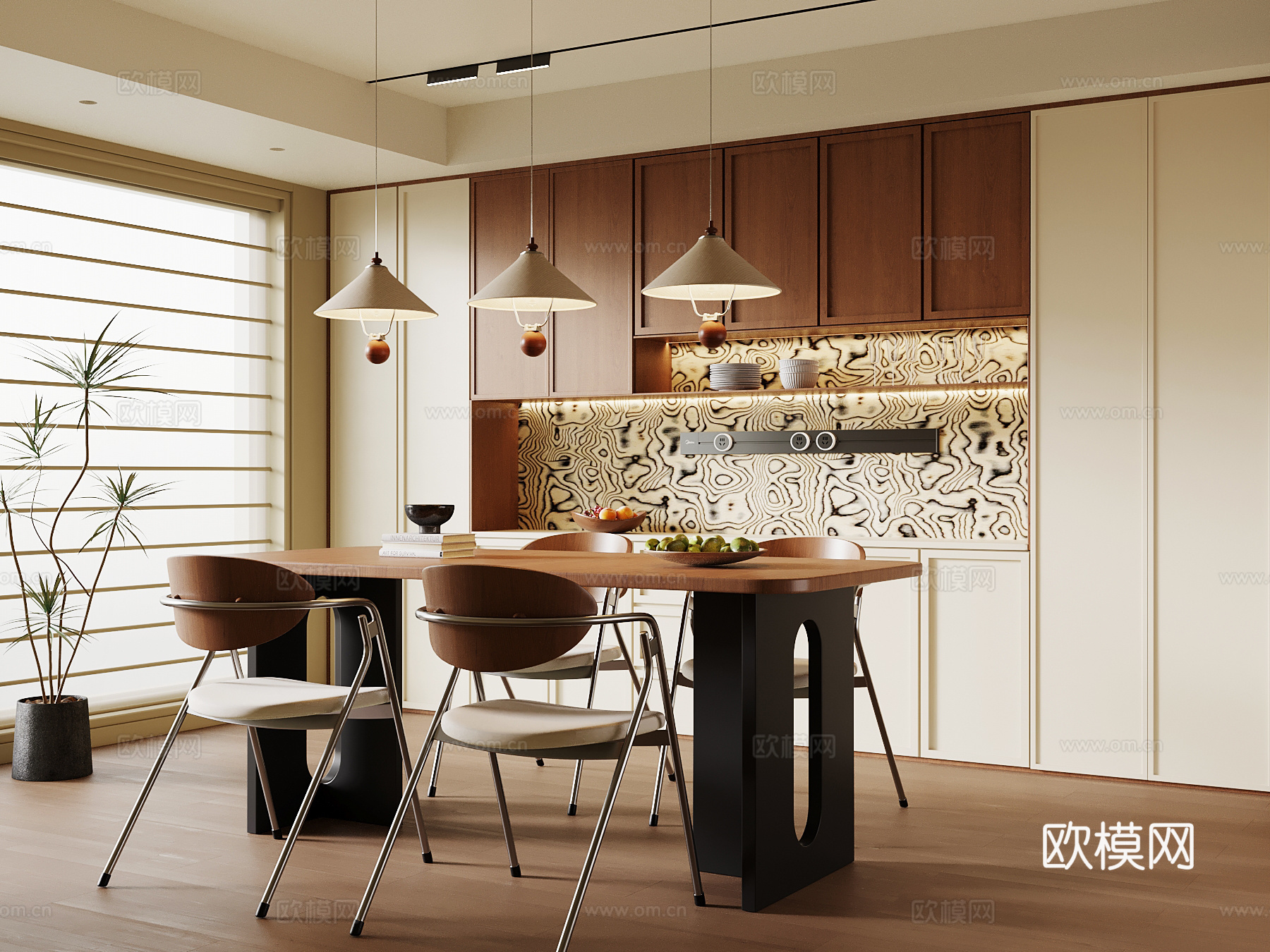 中古餐厅 餐桌椅 酒柜 餐边柜su模型