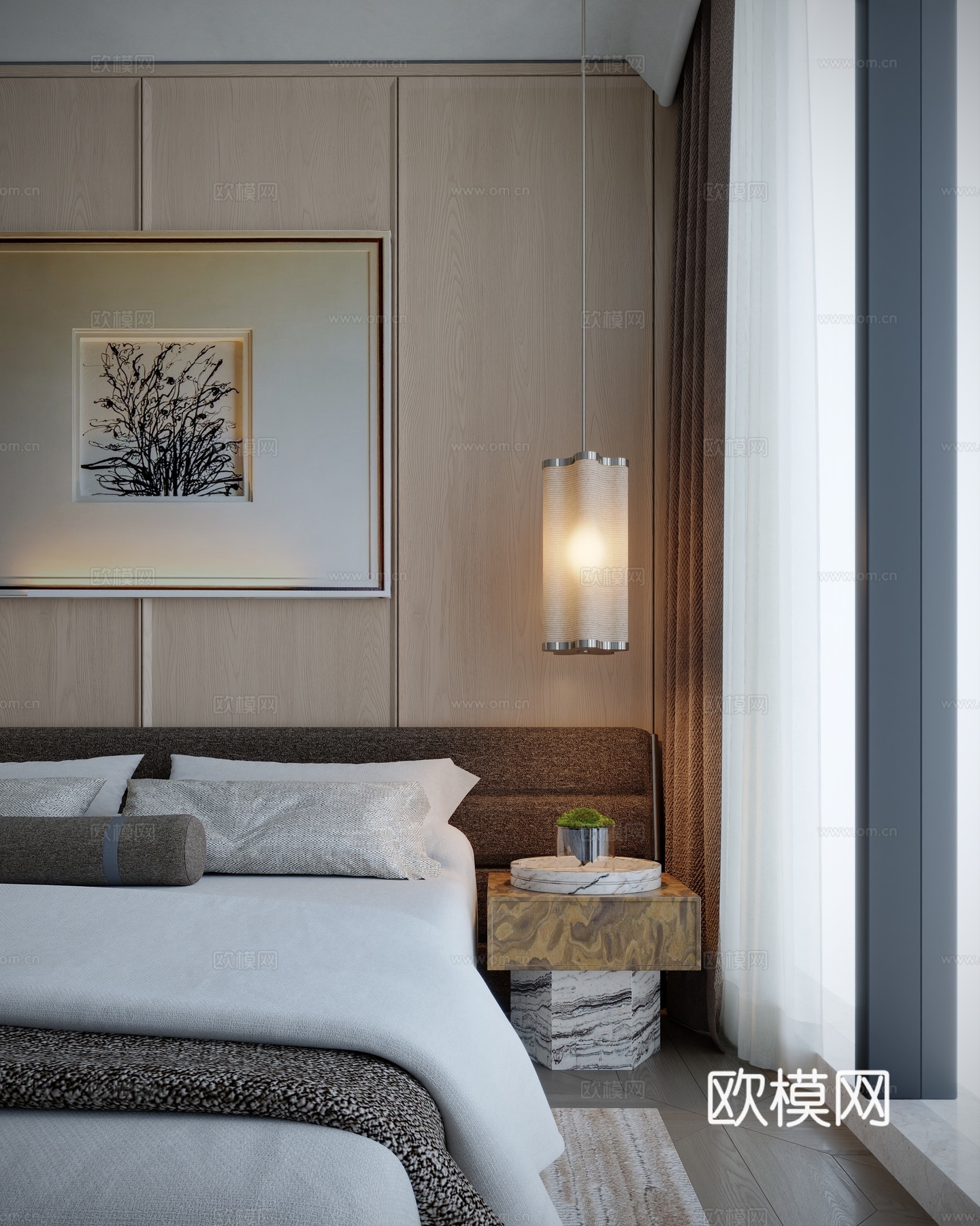 现代酒店卧室主卧su模型