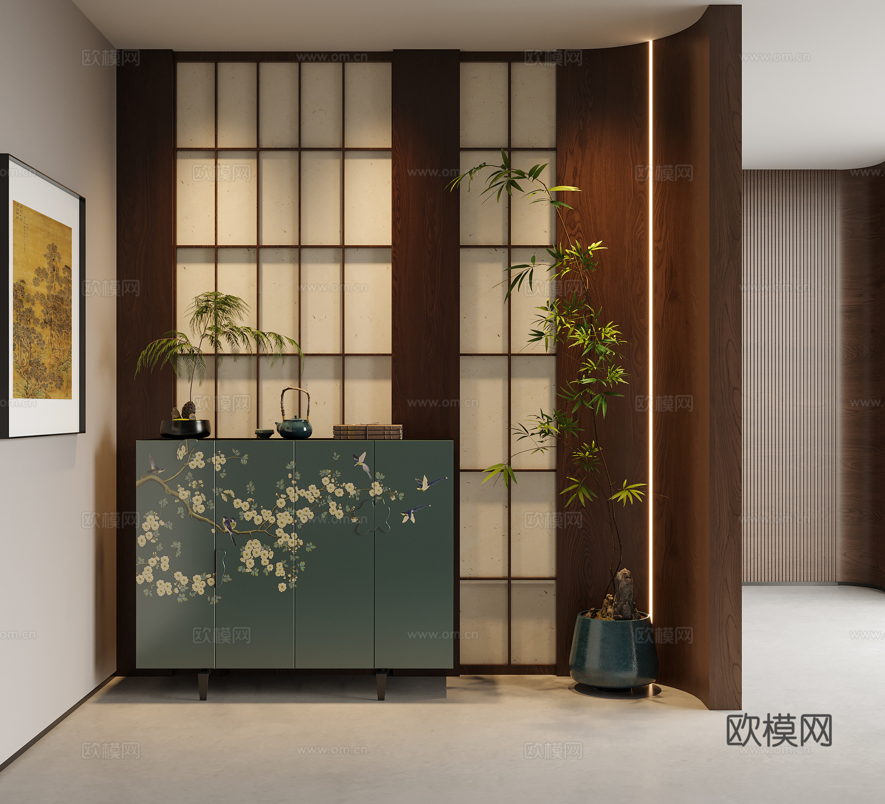 新中式玄关 玄关柜 边柜3d模型