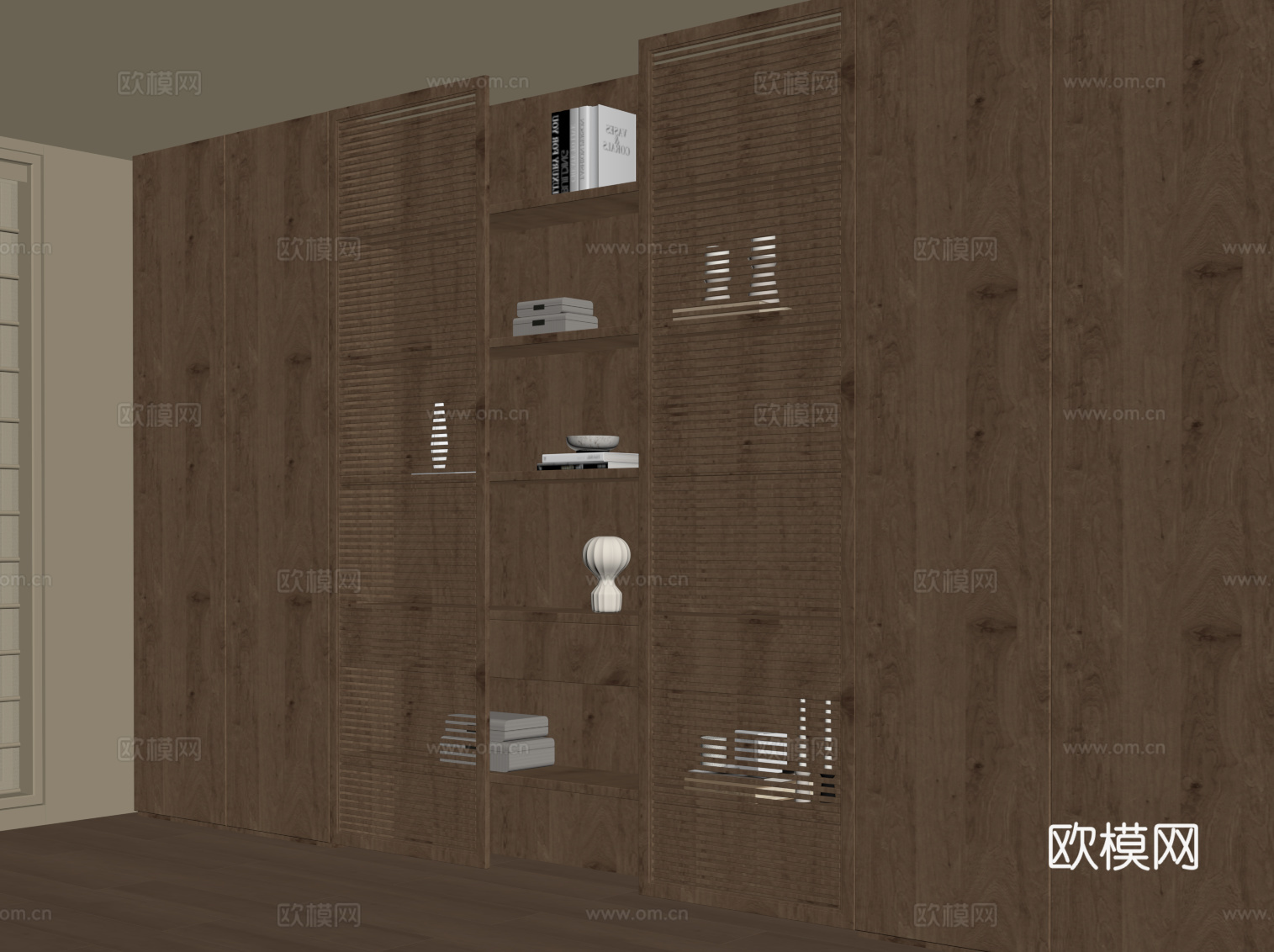 现代中古风书柜 实木置物柜su模型