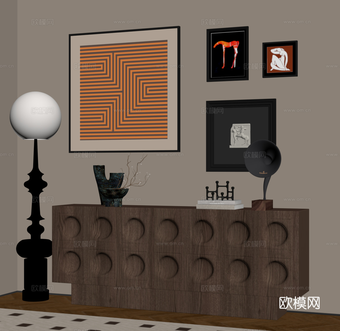 中古风装饰柜su模型