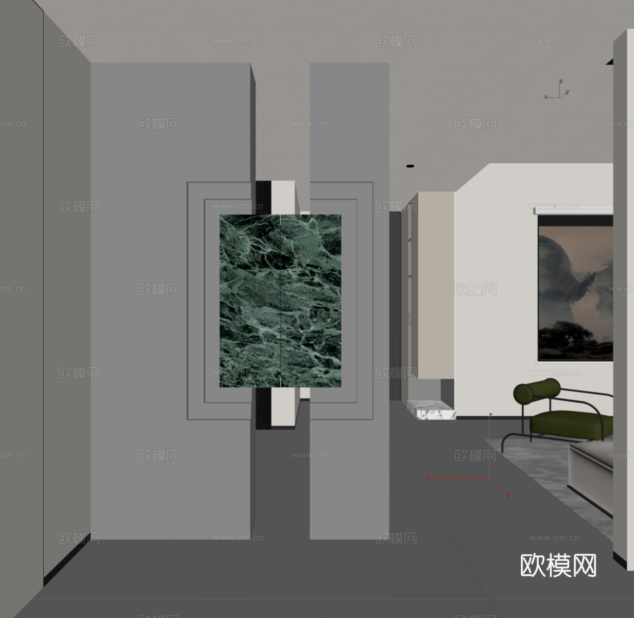 现代意式极简玄关隔断 背景墙su模型