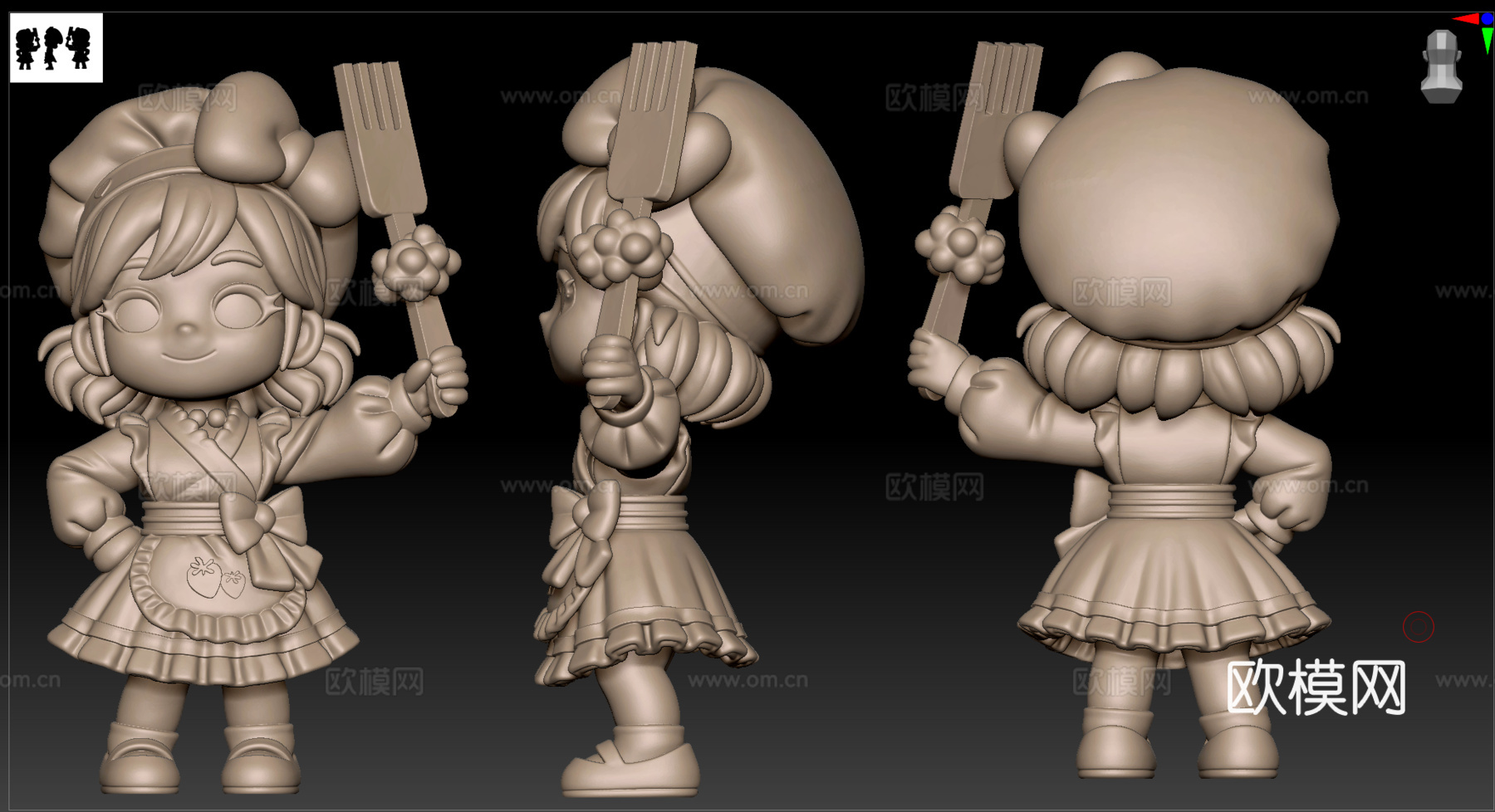 Q版动漫角色手办-3D打印模型-素模定制-可打印打模上色免费3d模型下载（渲染图3）