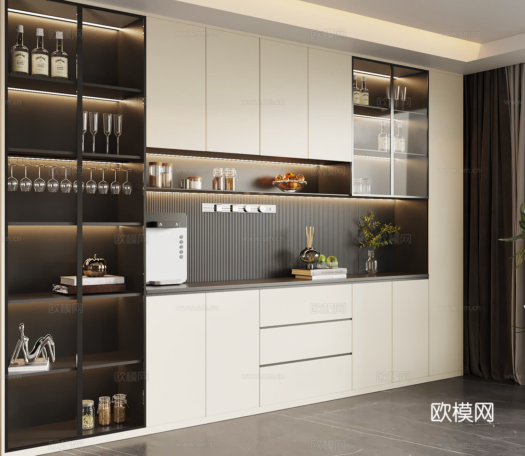 现代酒柜 餐边柜su模型下载（渲染图1）