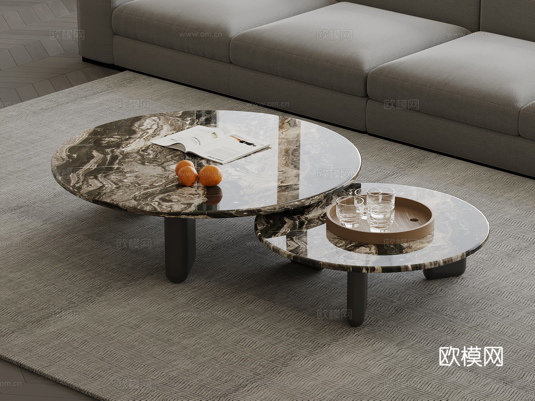 现代大理石茶几 圆形茶几3d模型