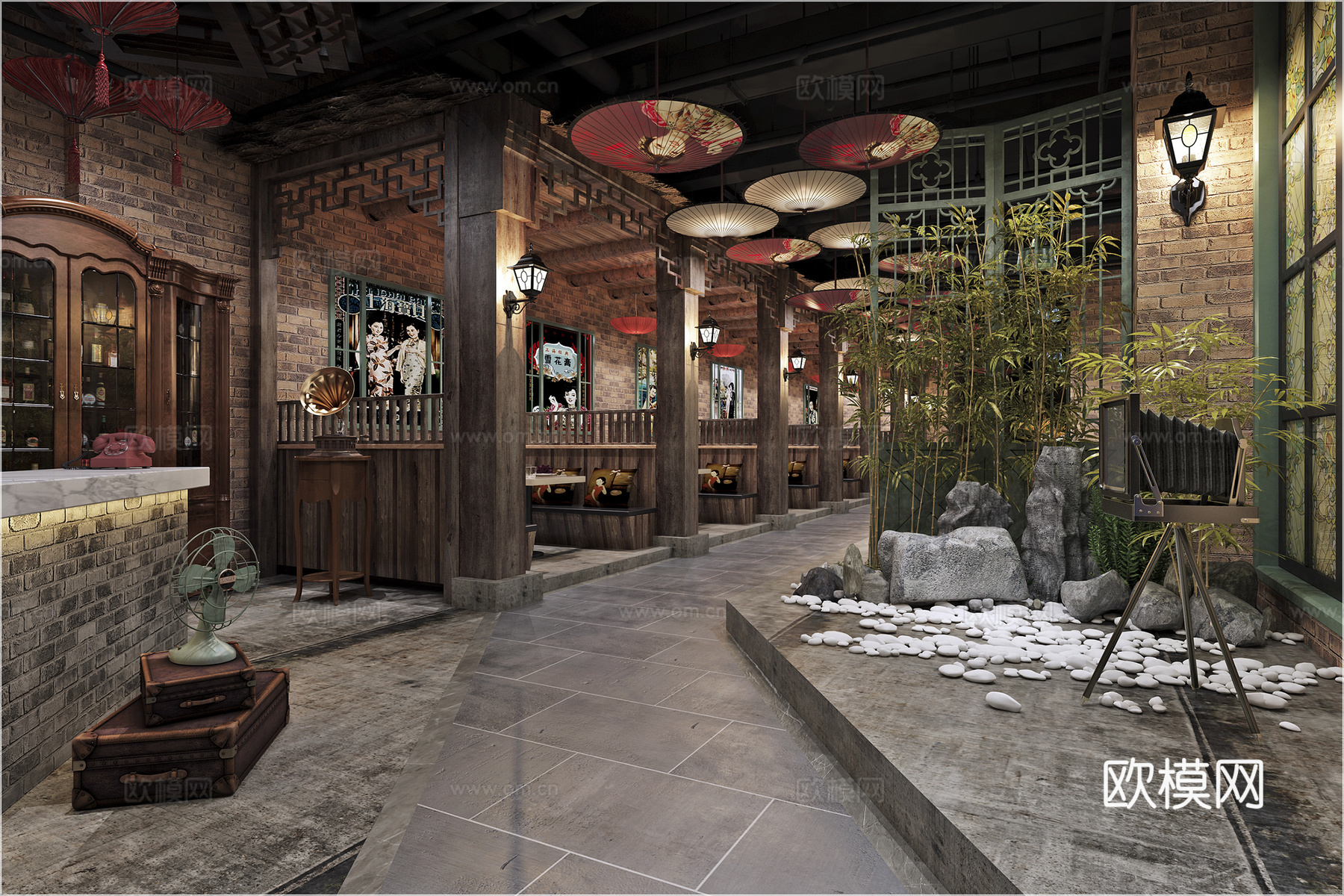 中式民国风江湖菜餐厅3d模型下载（渲染图1）