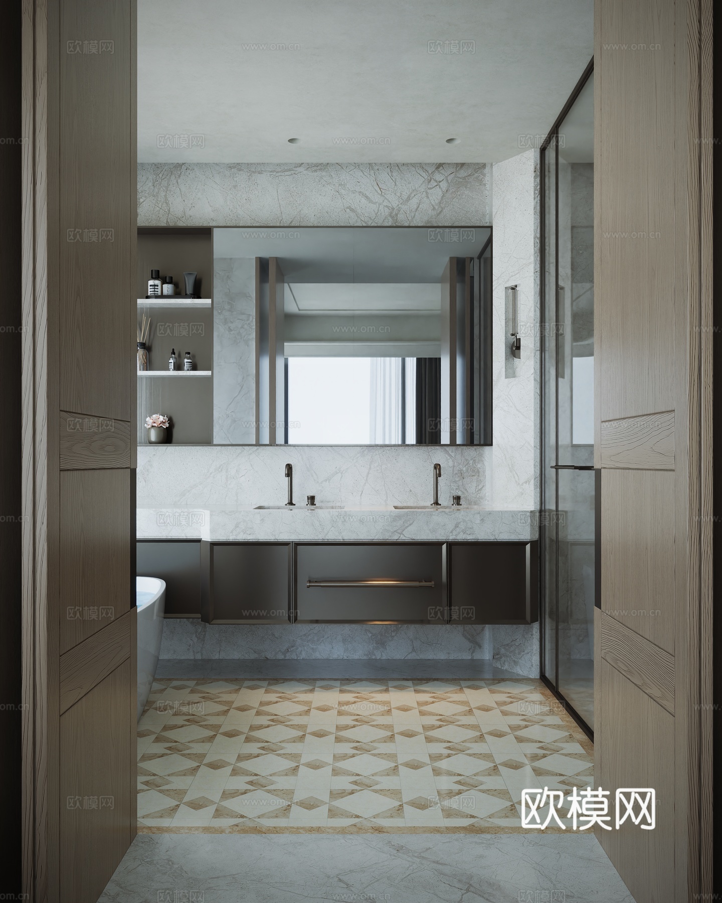 酒店卫生间双台盆su模型