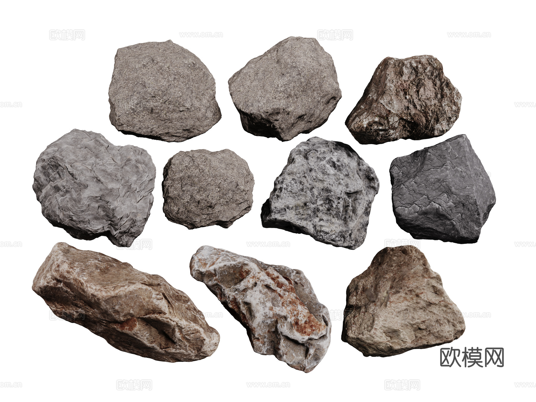 现代石头石块 景观石 岩石 碎石 石头组合su模型
