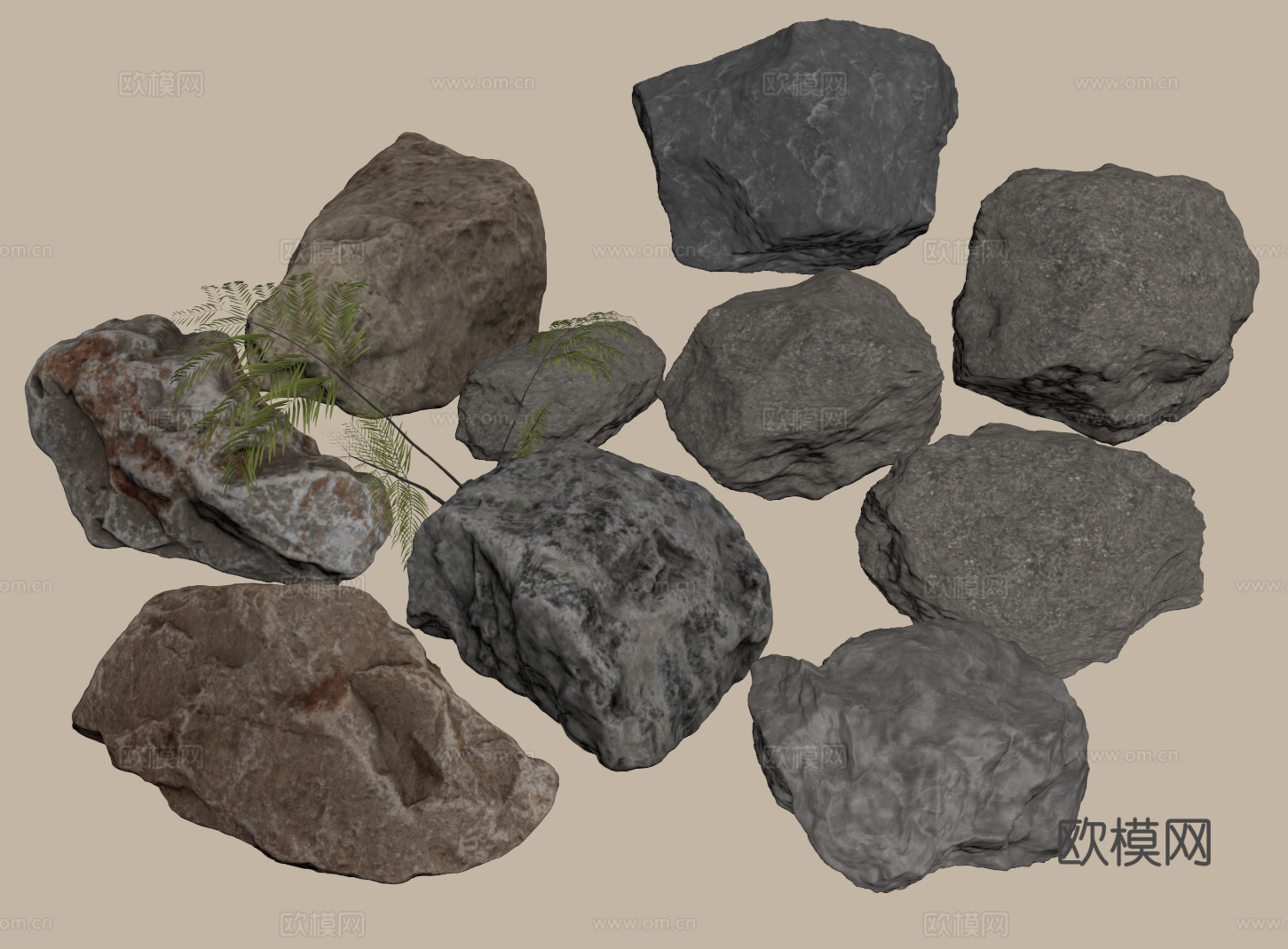 现代石头石块 景观石 岩石 碎石 石头组合su模型