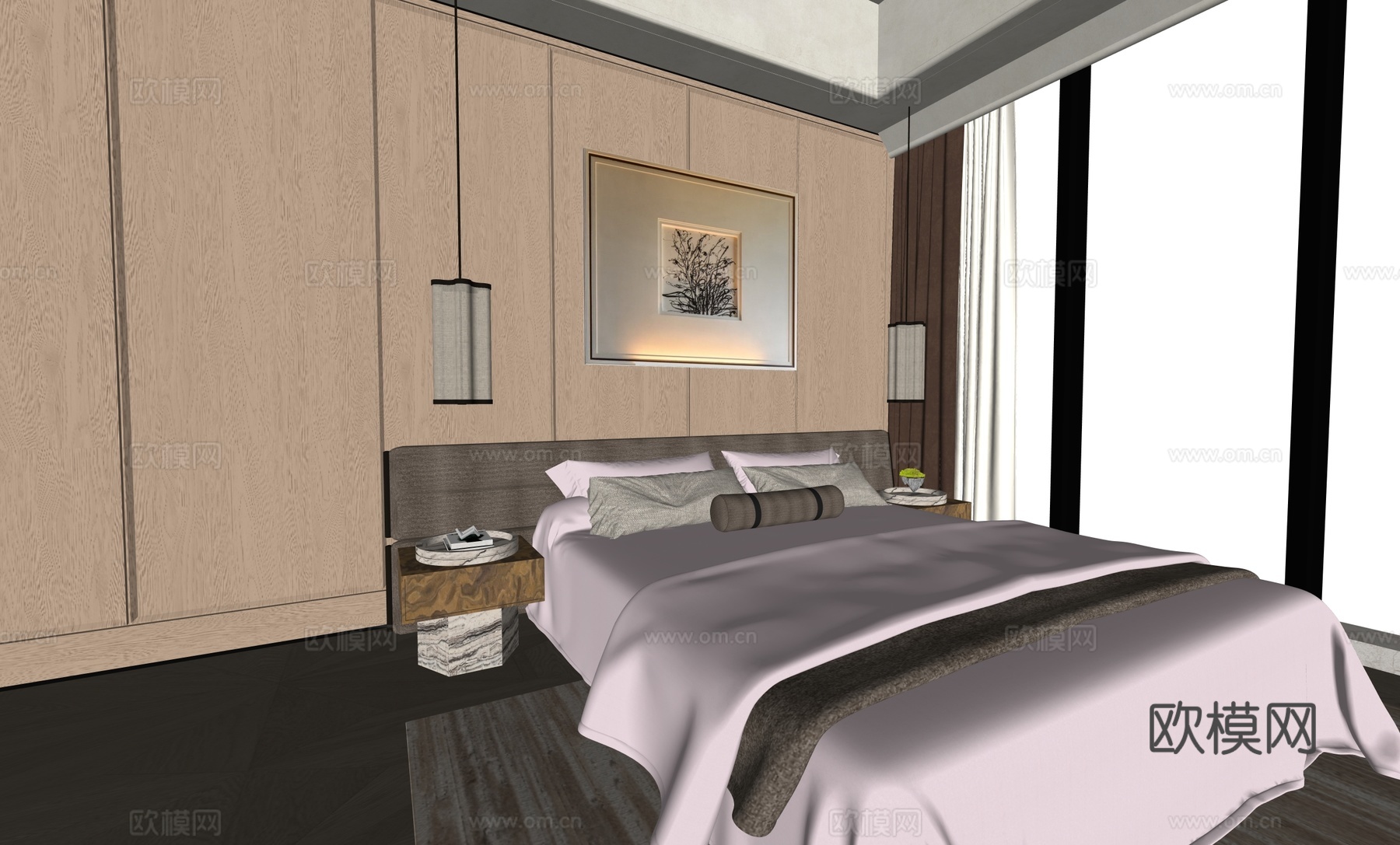 现代酒店卧室主卧su模型