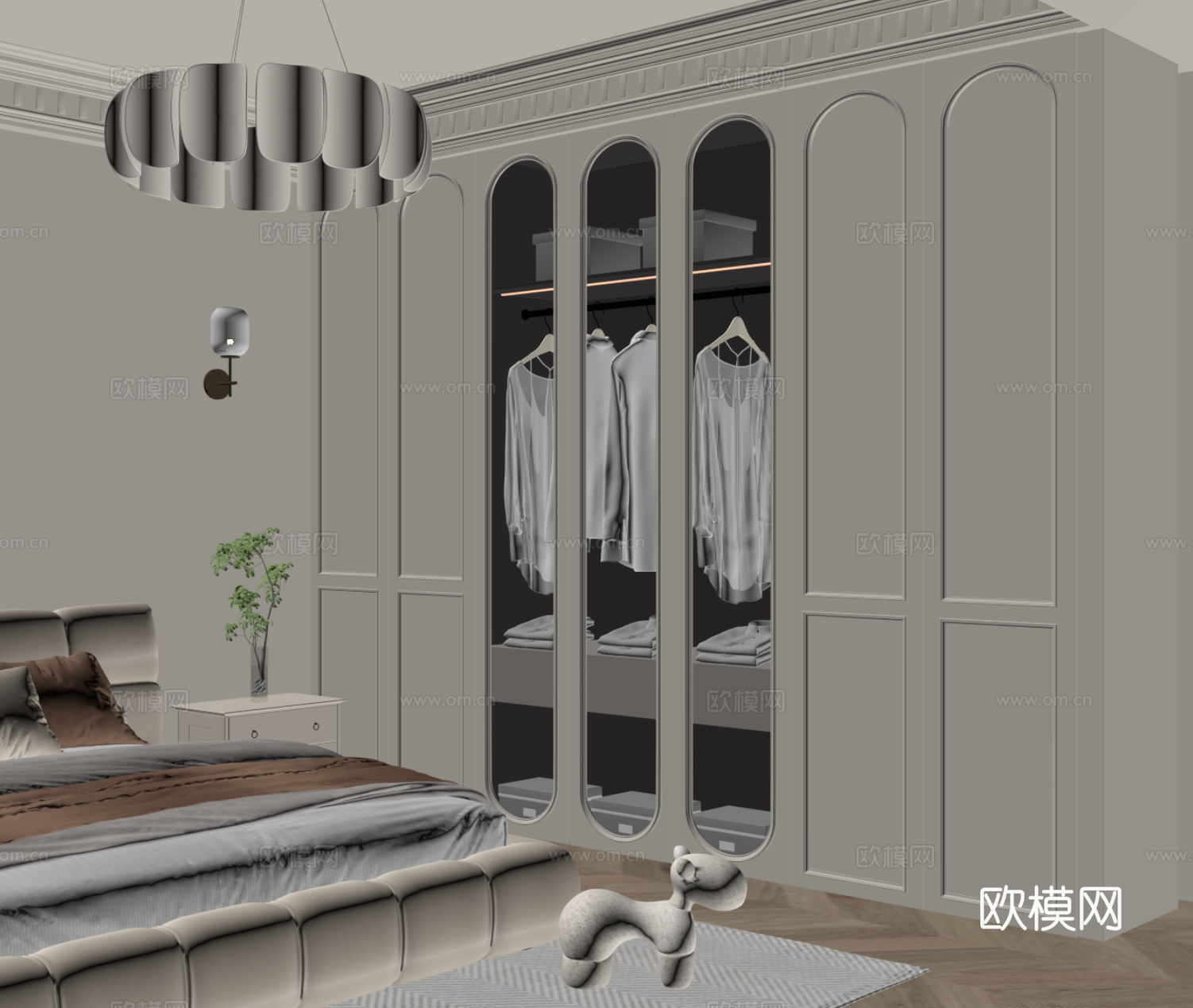 法式奶油风衣柜su模型