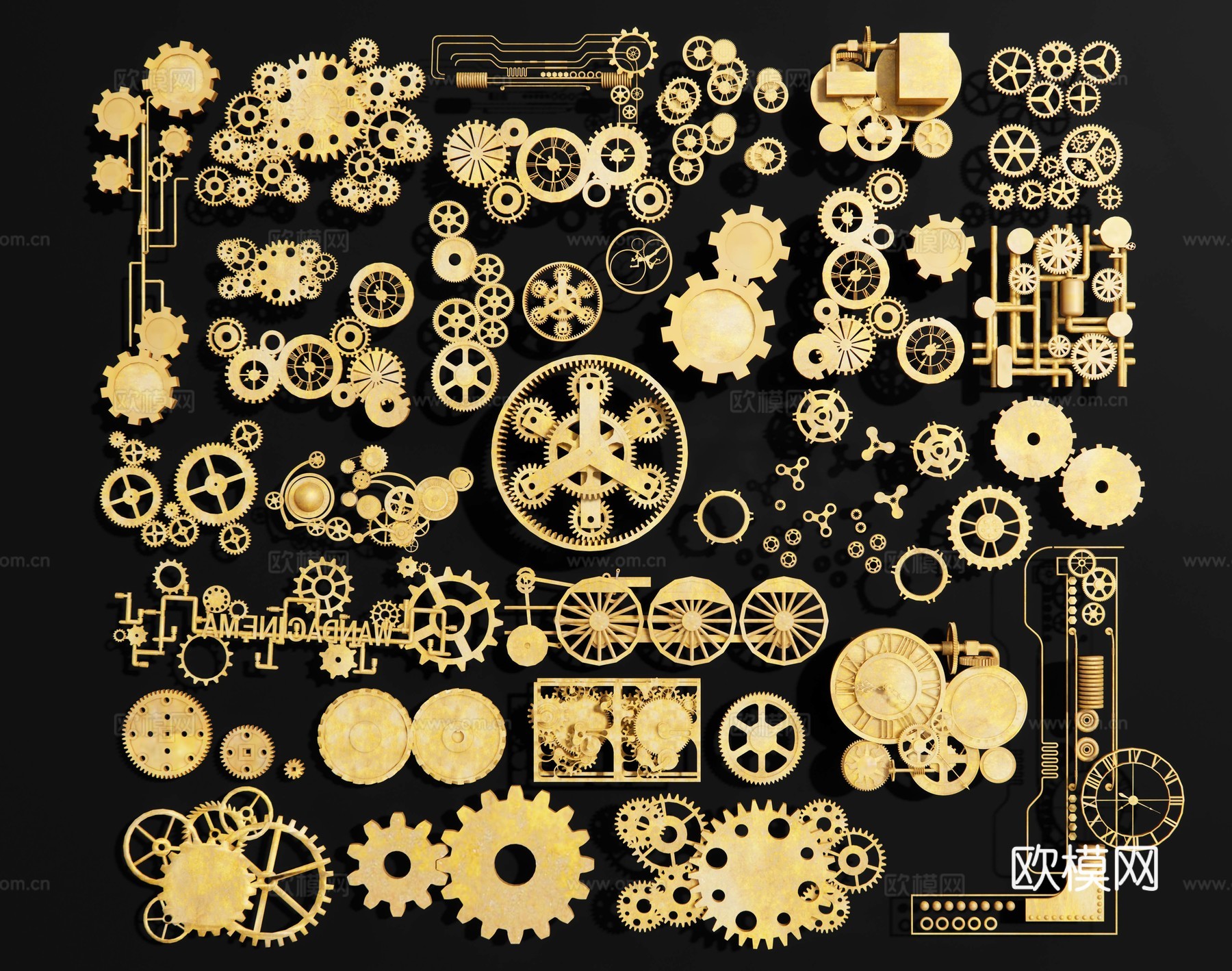 现代齿轮 工业齿轮五金件 工业风发动机组件 工业装饰品 齿轮su模型