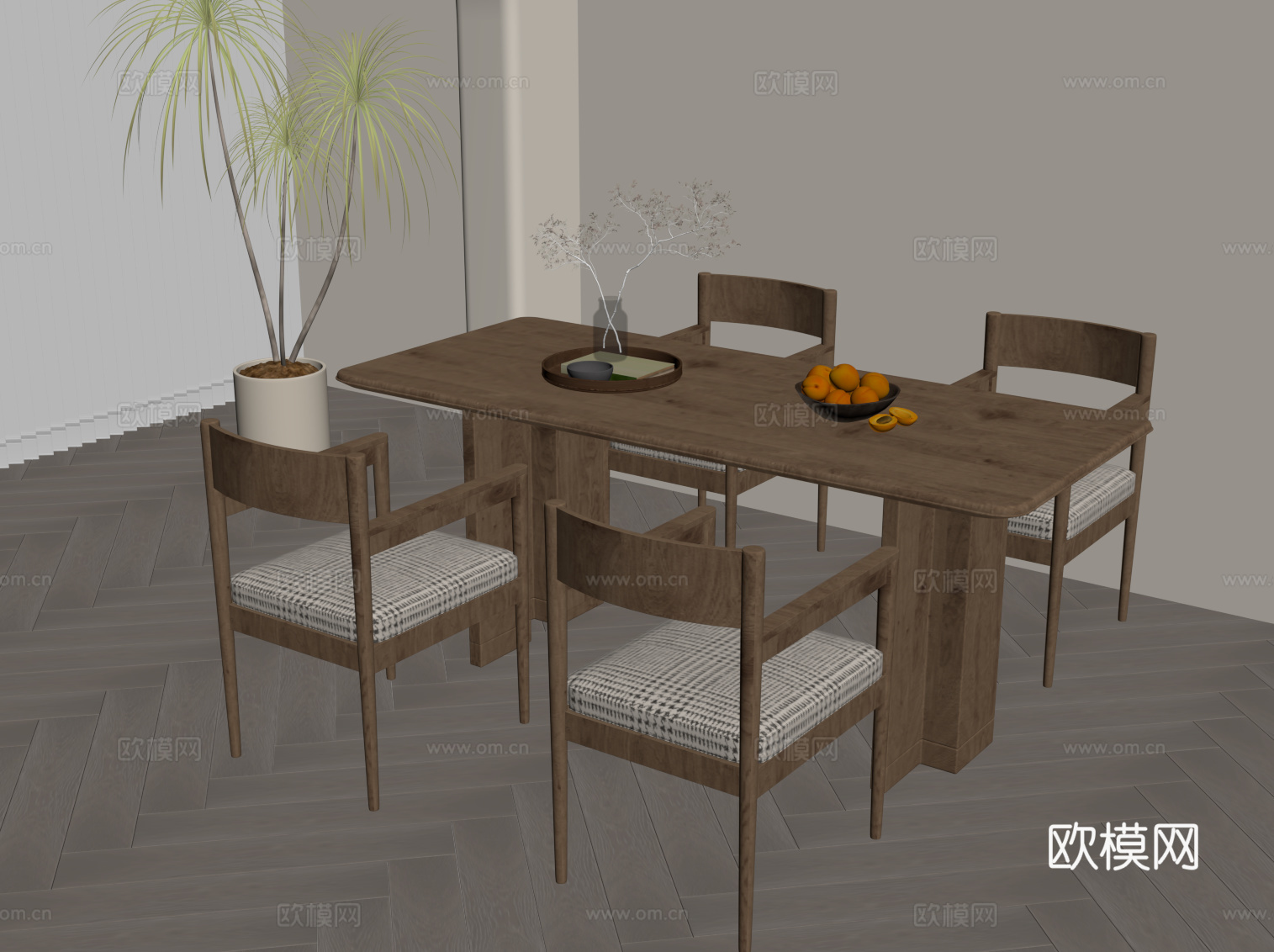 现代中古风餐桌椅su模型