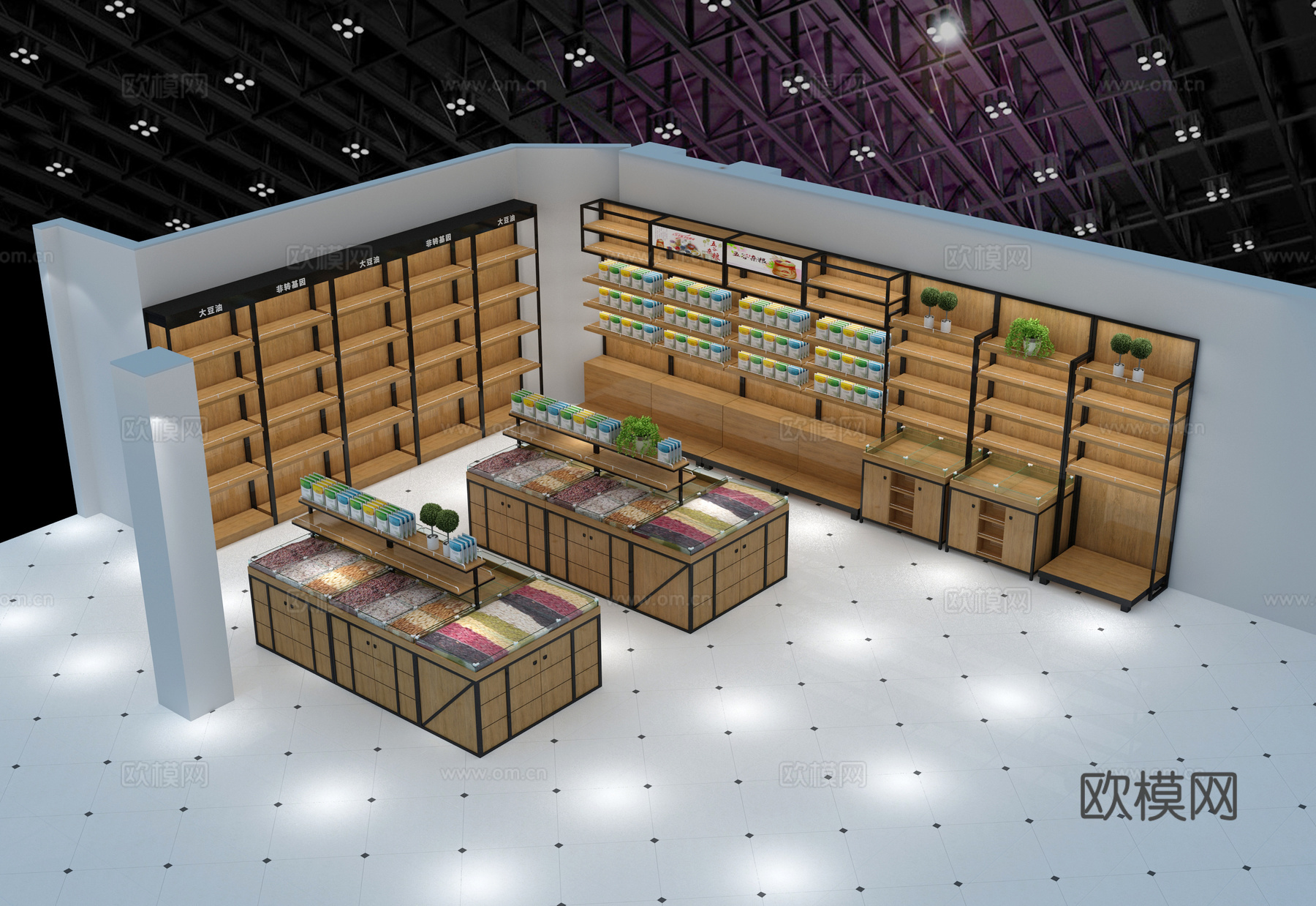 现代超市杂粮货架3d模型下载（渲染图2）