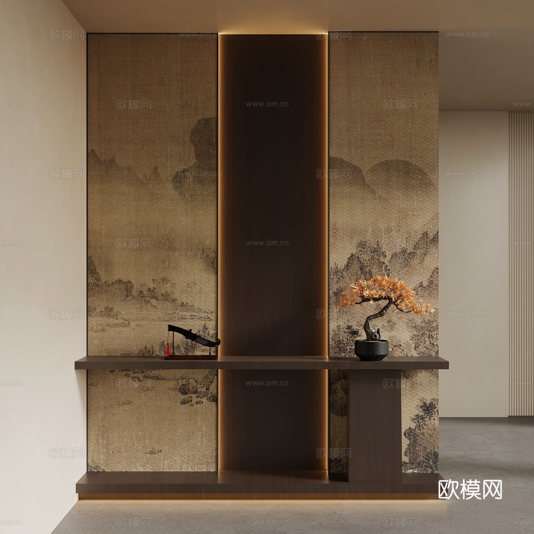 新中式玄关 入户装饰隔断su模型