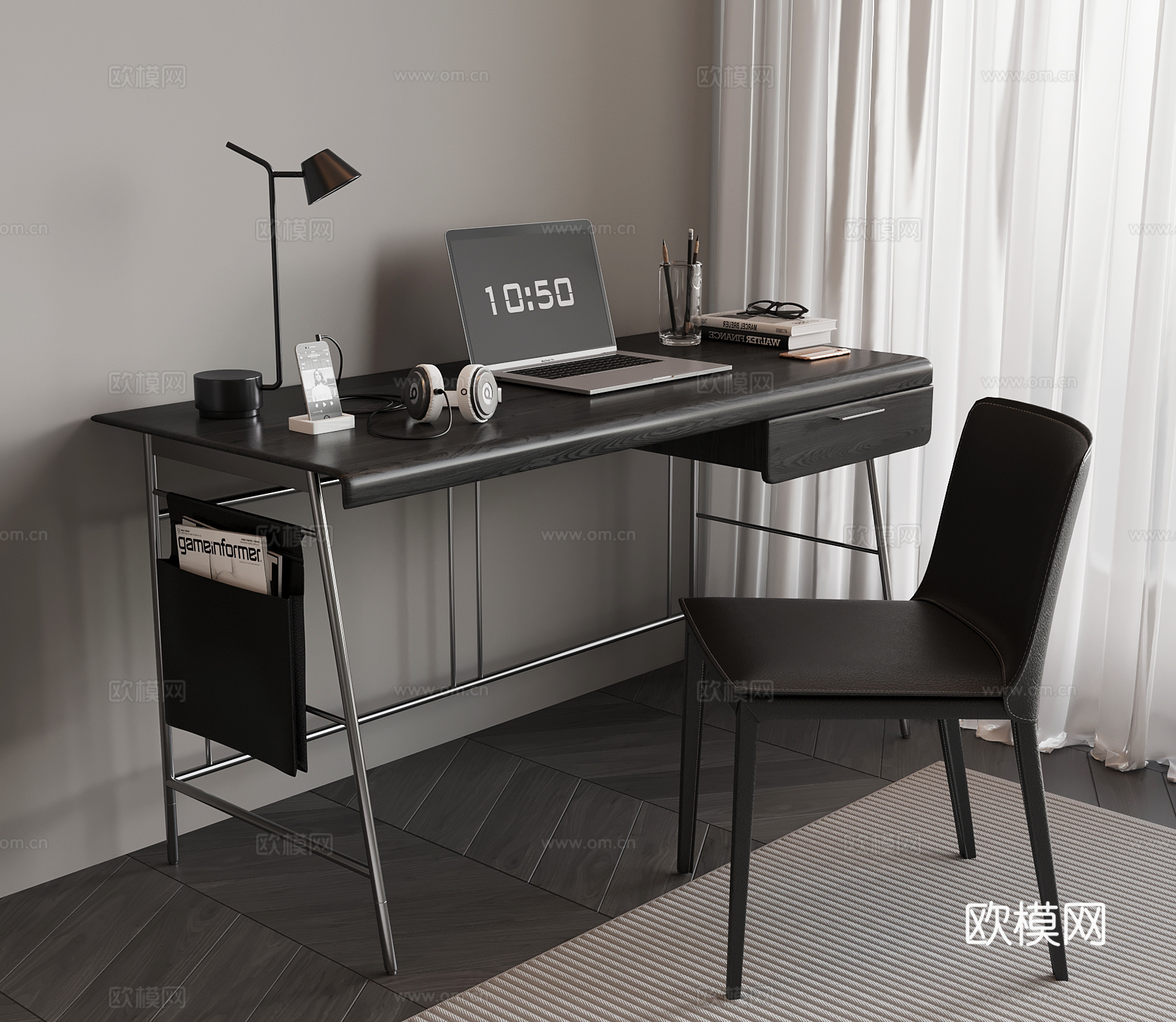 现代意式书桌su模型