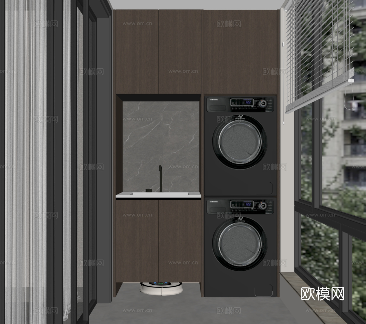 现代意式洗衣机柜 阳台柜su模型