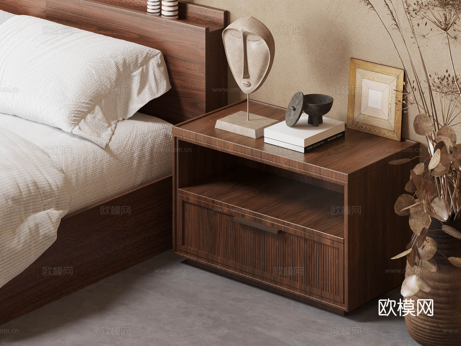 现代中古风床头柜su模型