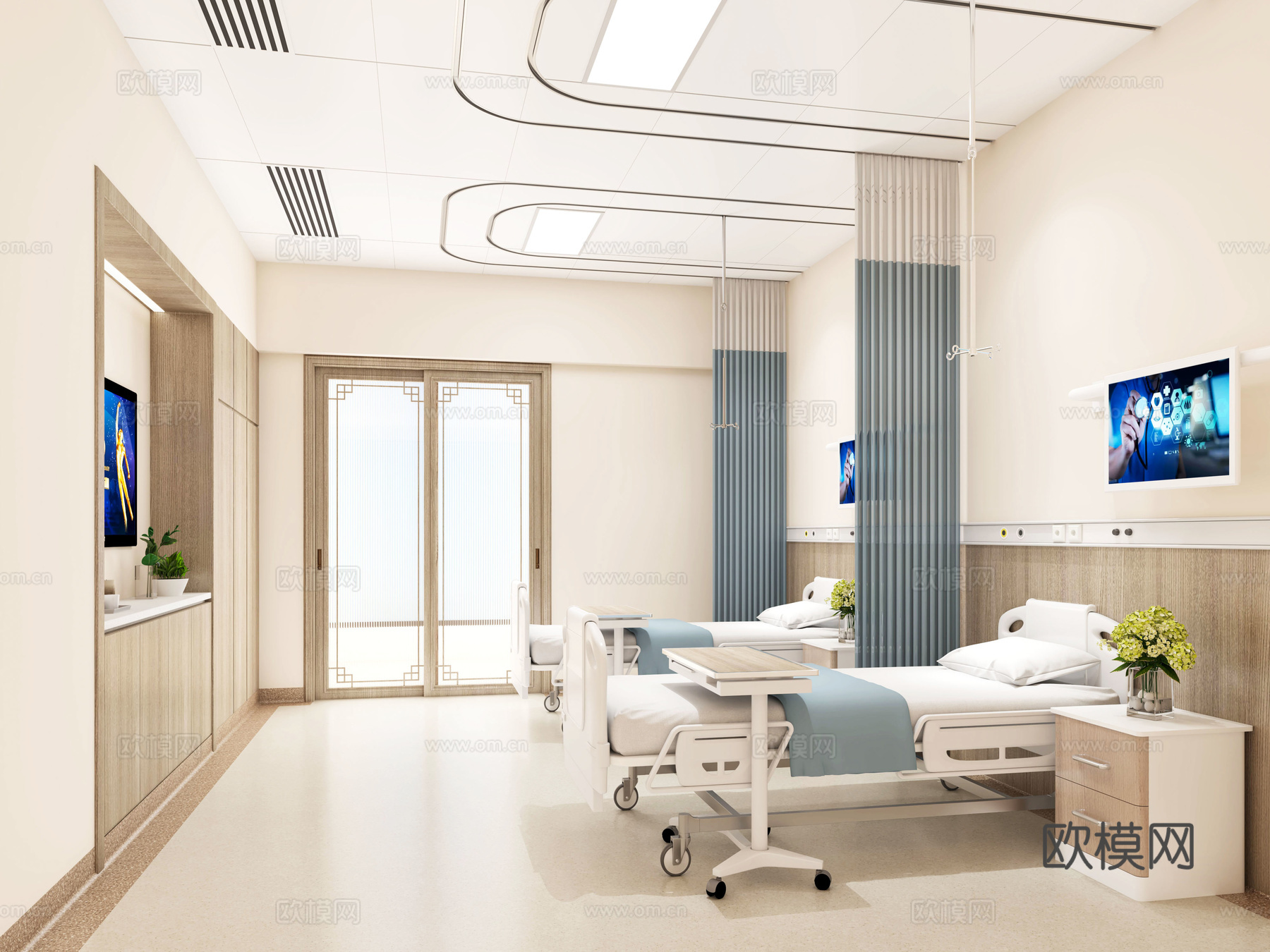 医院病房卫生间无障碍卫生间中医院3d模型下载（渲染图1）