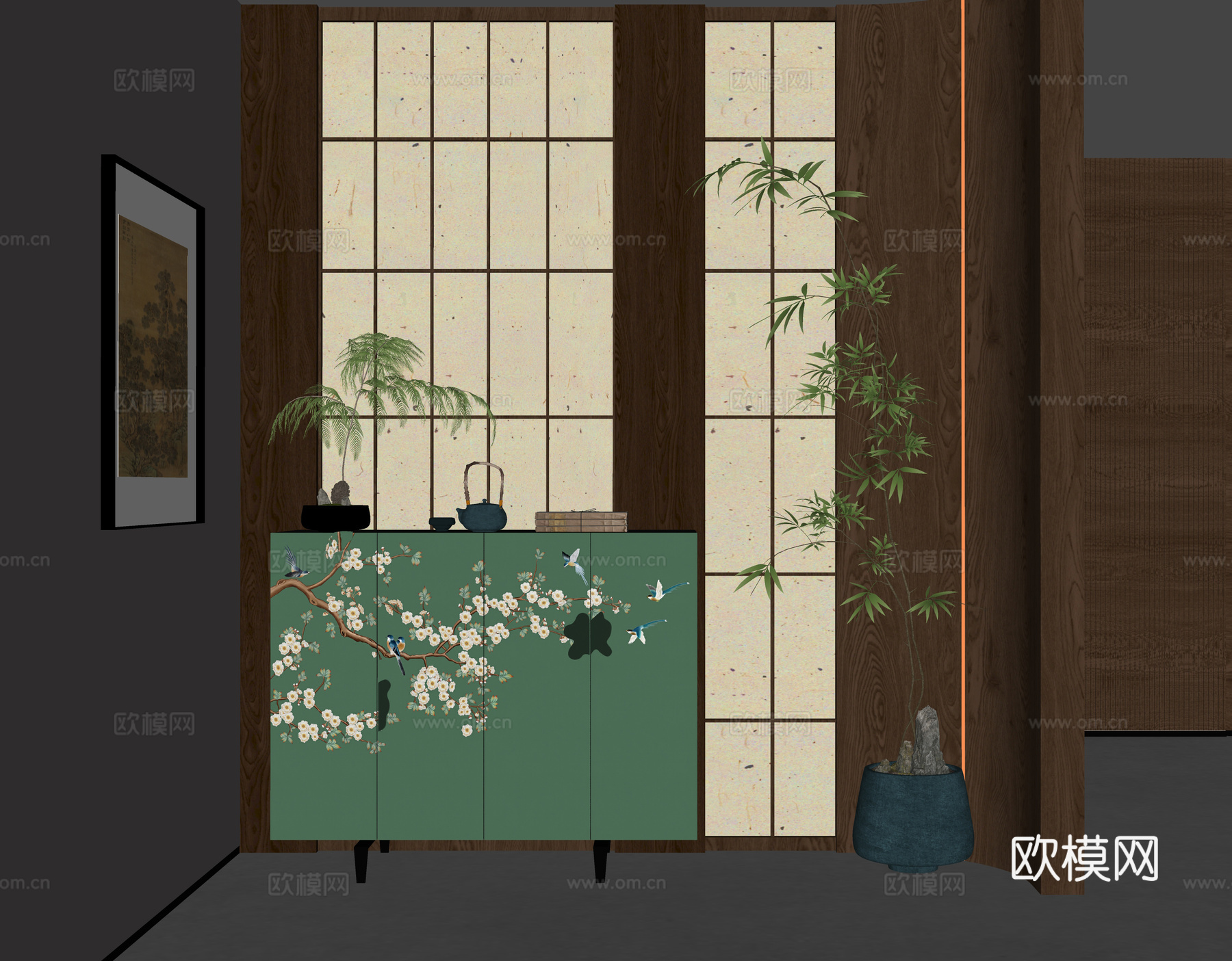 新中式玄关 玄关柜 边柜su模型