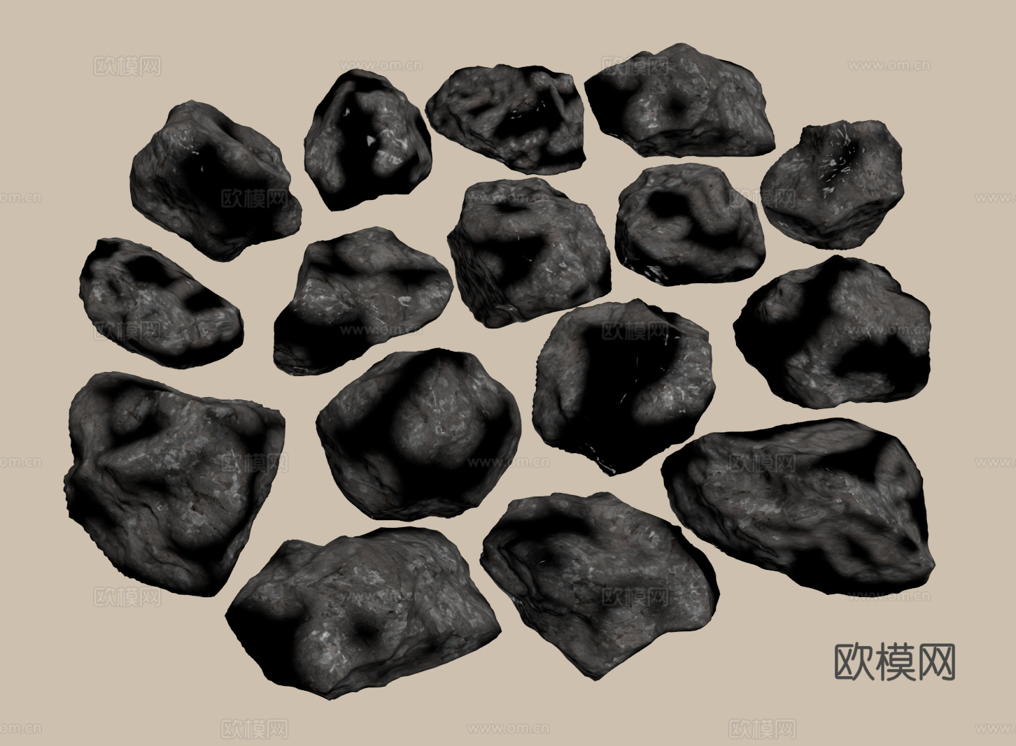 现代石头石块 景观石 岩石 碎石 石头组合su模型