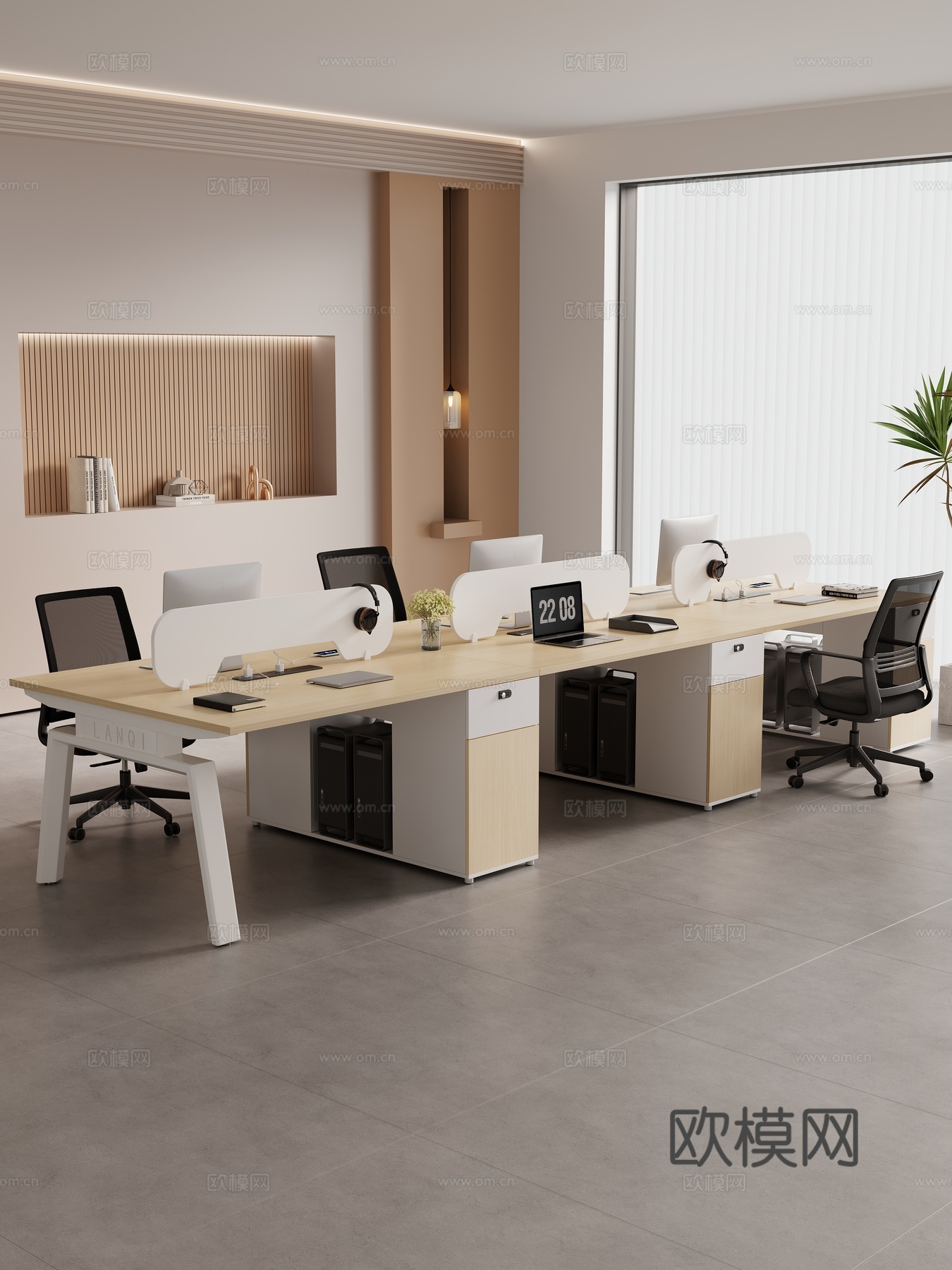 现代 办公室 办公桌椅 职员桌 员工桌 公共办公区 工位3d模型下载