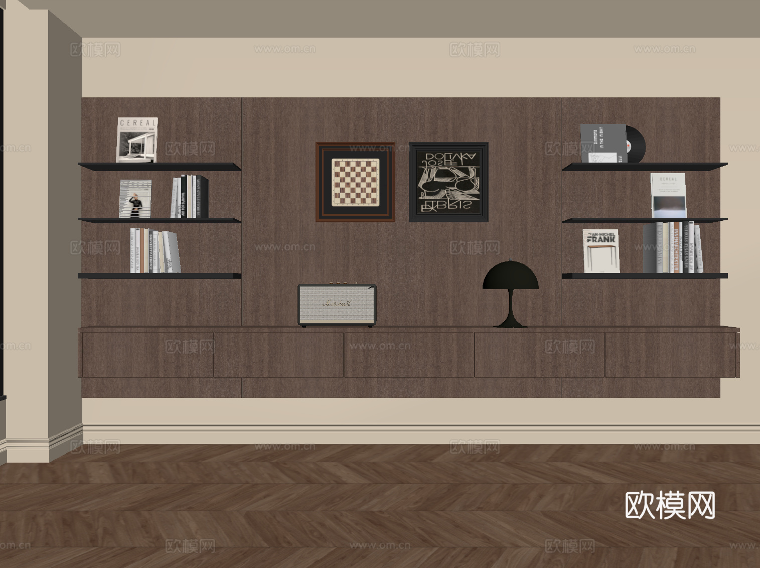 现代中古风书架 置物架su模型